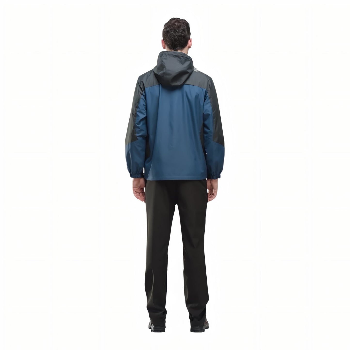 Veste Randonnée Imperméable Respirante Homme portée de dos - Bleu Ciel et Noir - Rouge et Noir - Vert Olive et Noir - Bleu Marine et Noir - Noir et Jaune