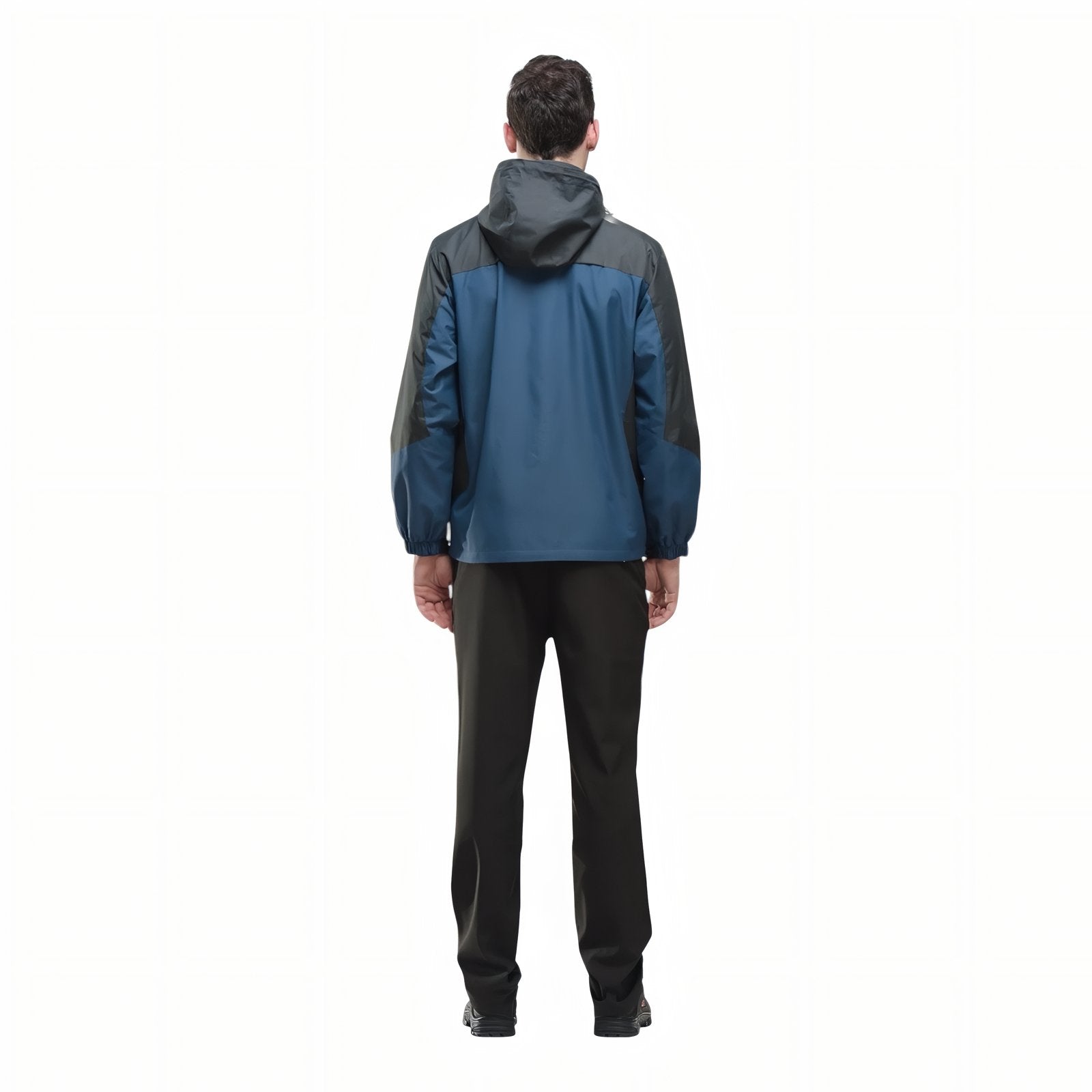 Veste Randonnée Imperméable Respirante Homme portée de dos - Bleu Ciel et Noir - Rouge et Noir - Vert Olive et Noir - Bleu Marine et Noir - Noir et Jaune