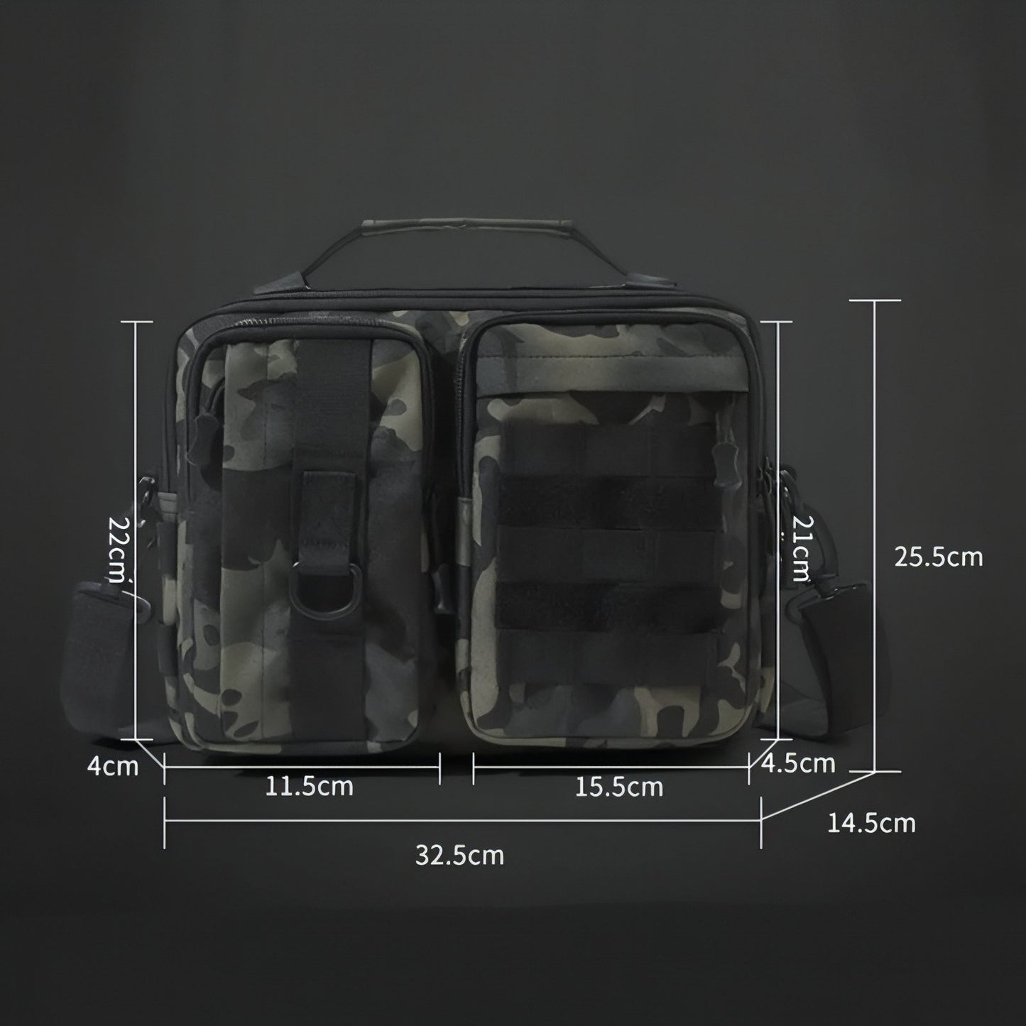 Sac Bandoulière Homme Militaire guide des dimensions - Kaki - Noir Camouflage - Noir - Vert Foncé Camouflage