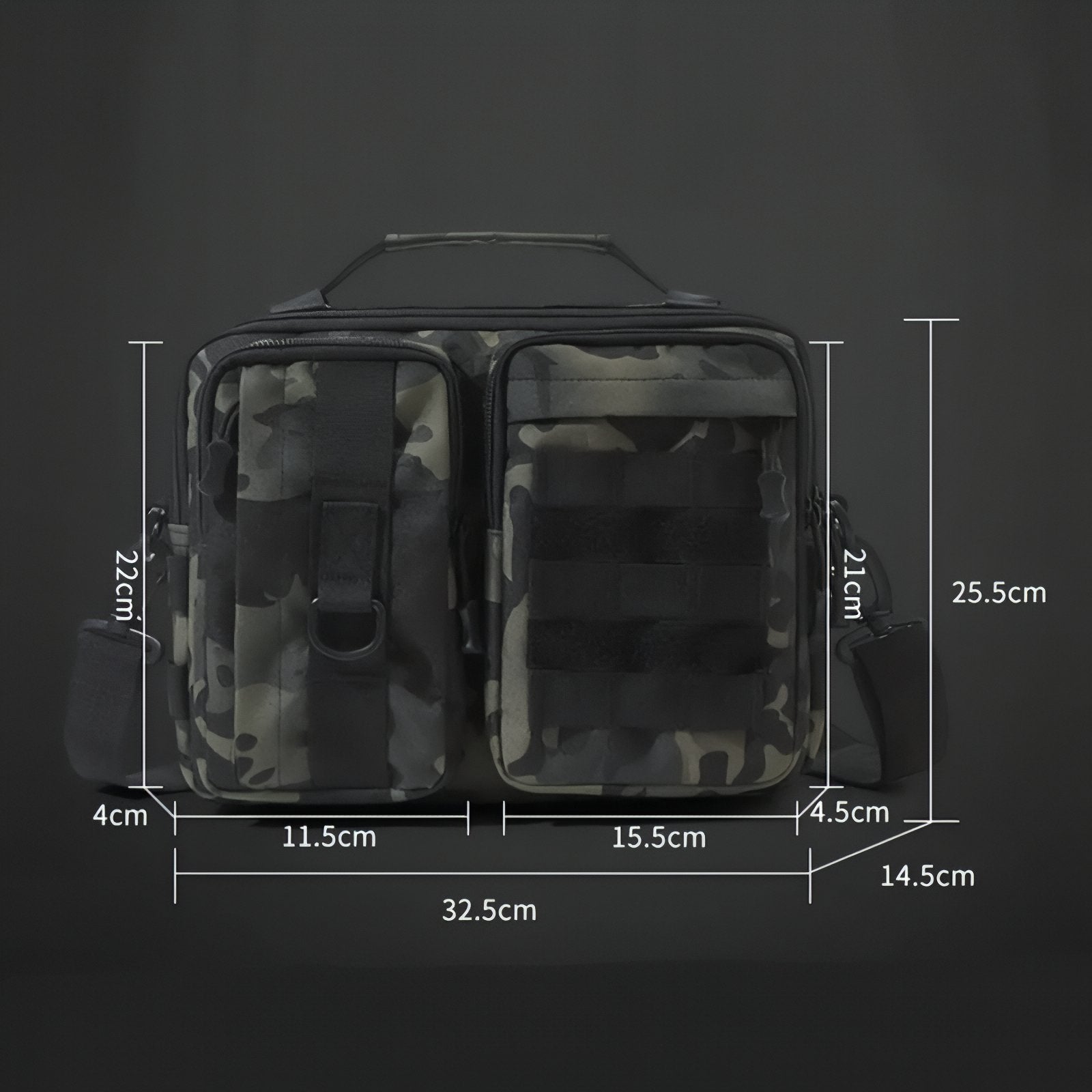 Sac Bandoulière Homme Militaire guide des dimensions - Kaki - Noir Camouflage - Noir - Vert Foncé Camouflage