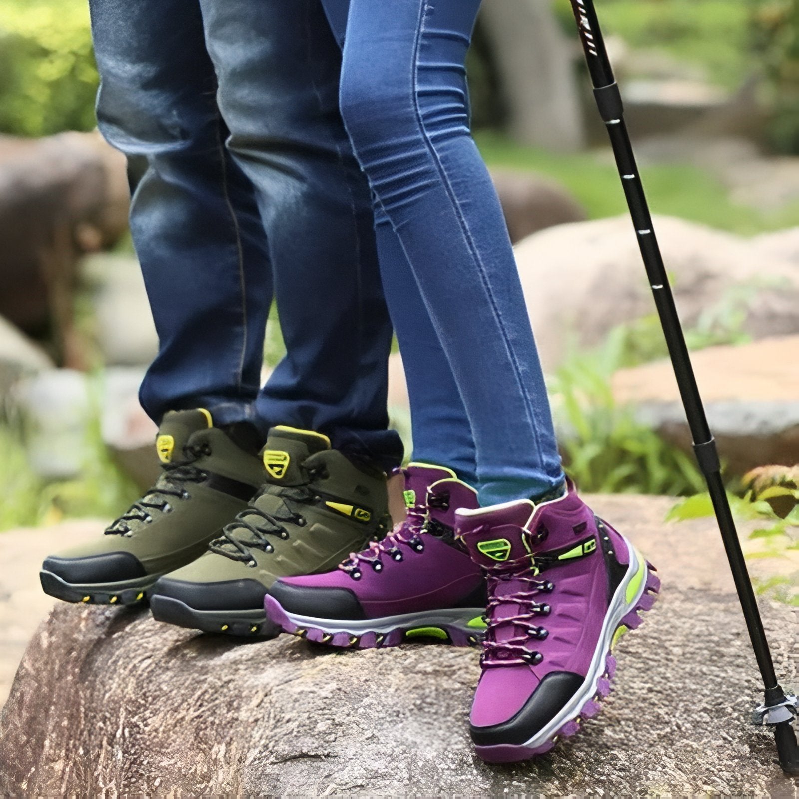 Chaussure Haute Randonnée Femme deux paires portées - Vert Fluo et Violet - Noir et Fuchsia - Gris et Fuchsia