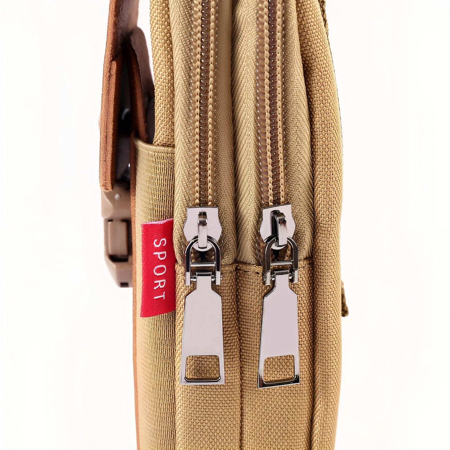 Sacoche Ceinture Randonnée gros plan fermeture zippée - Marron Camel - Noir - Vert Olive