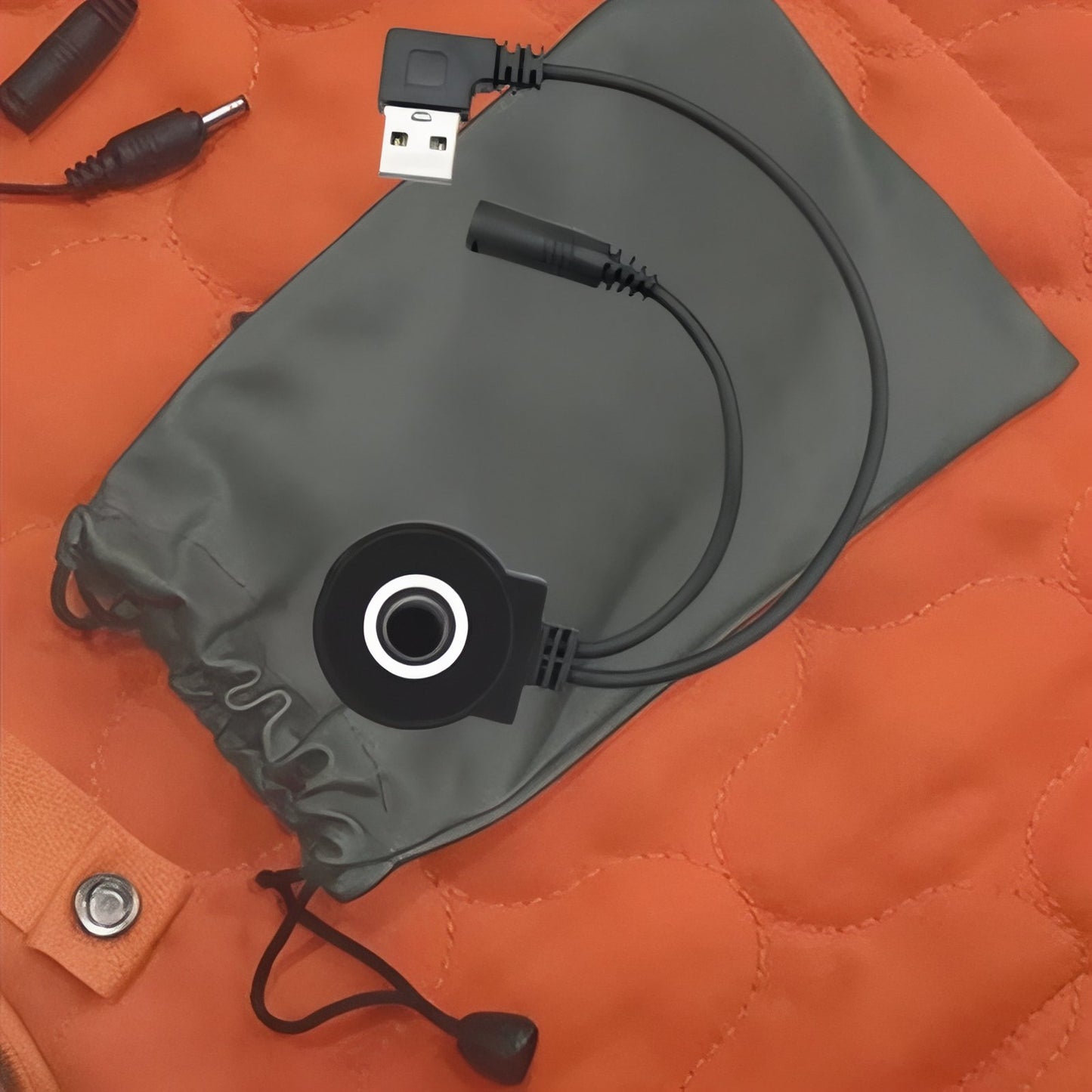 Tapis Chauffant Camping USB câble et sac de rangement - Noir - Gris Anthracite - Orange Fluo