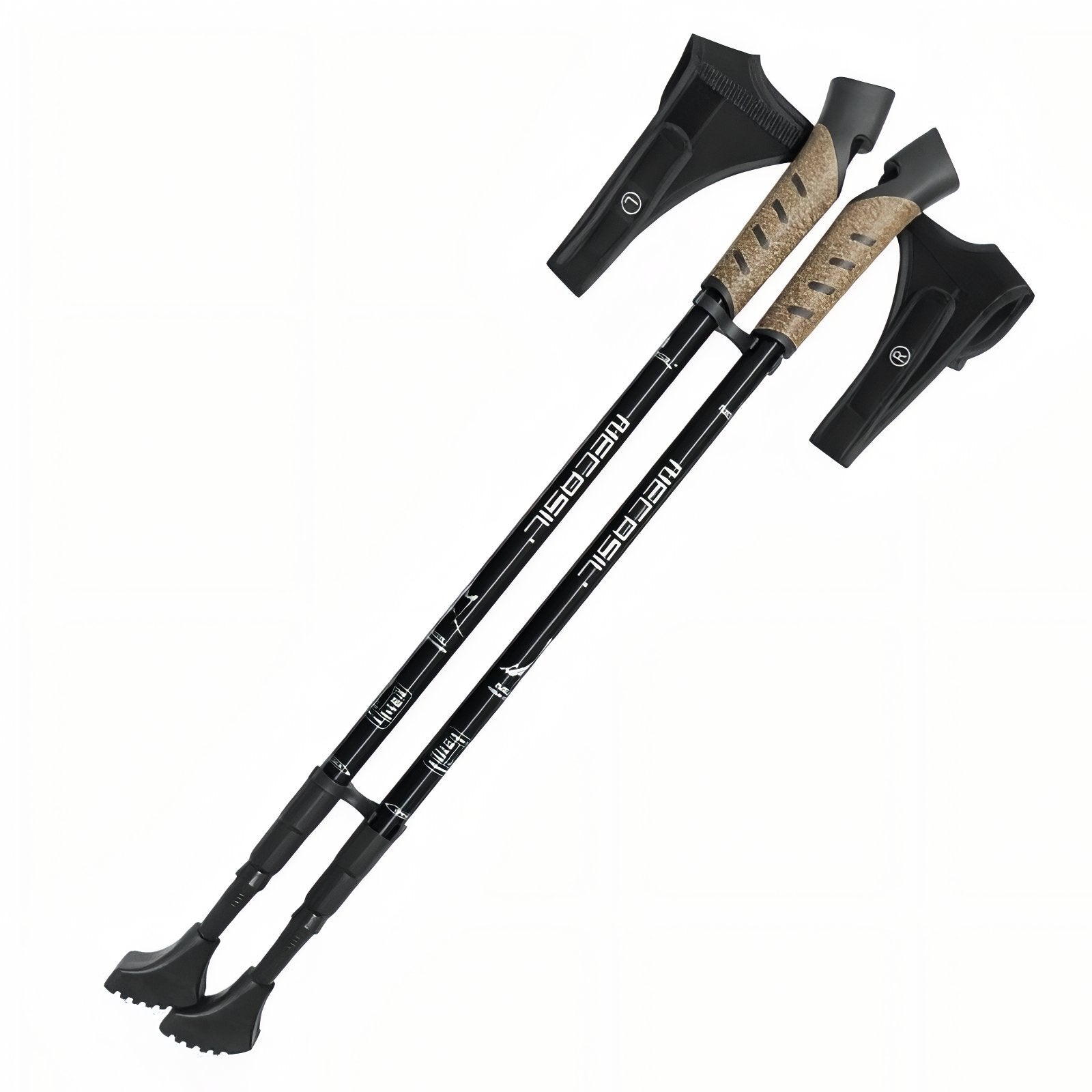 Bâton Marche Nordique Télescopique Aluminum - Noir et Beige - 2 Bâtons (Paire Complète)