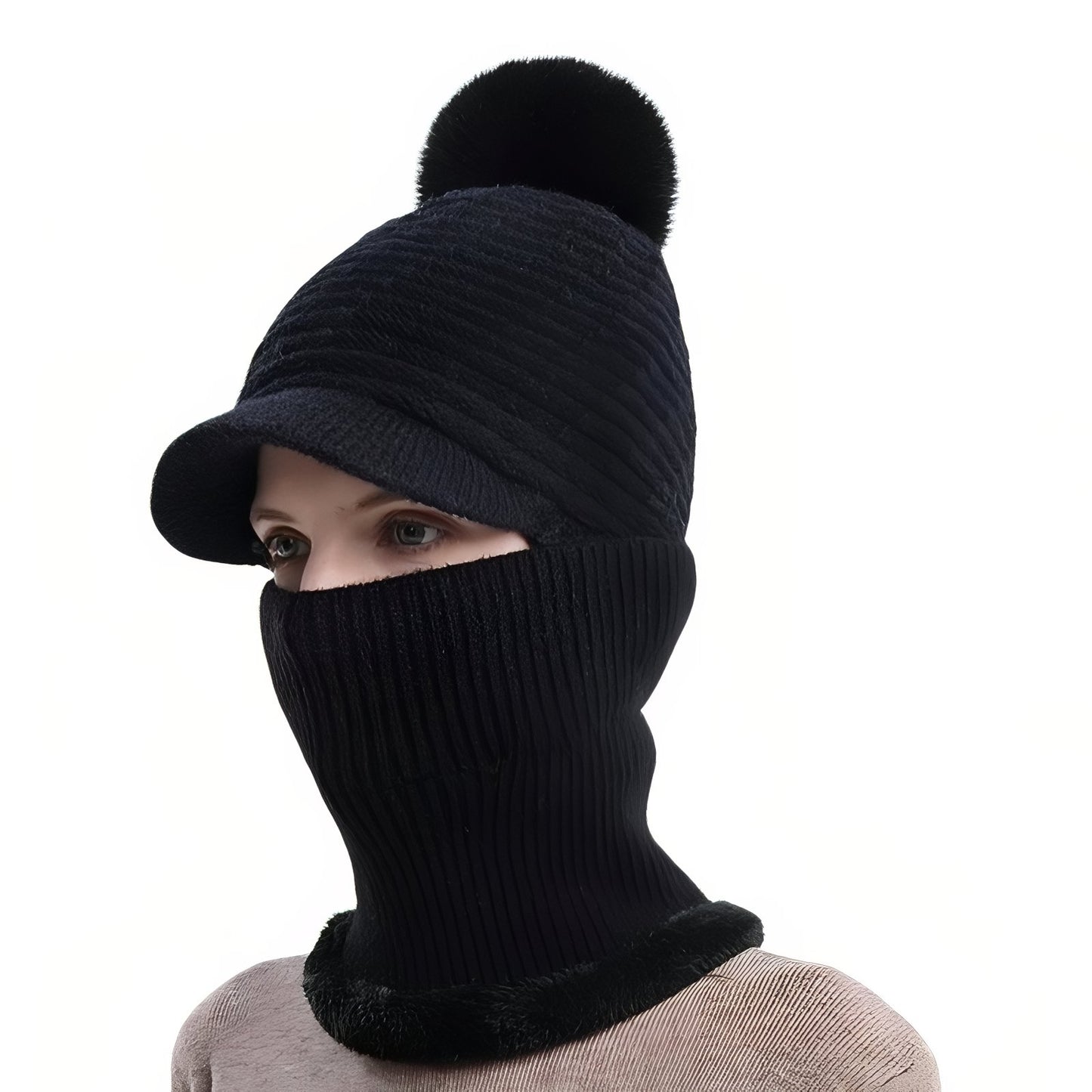 Bonnet Casquette Echarpe - Noir - 56-60cm