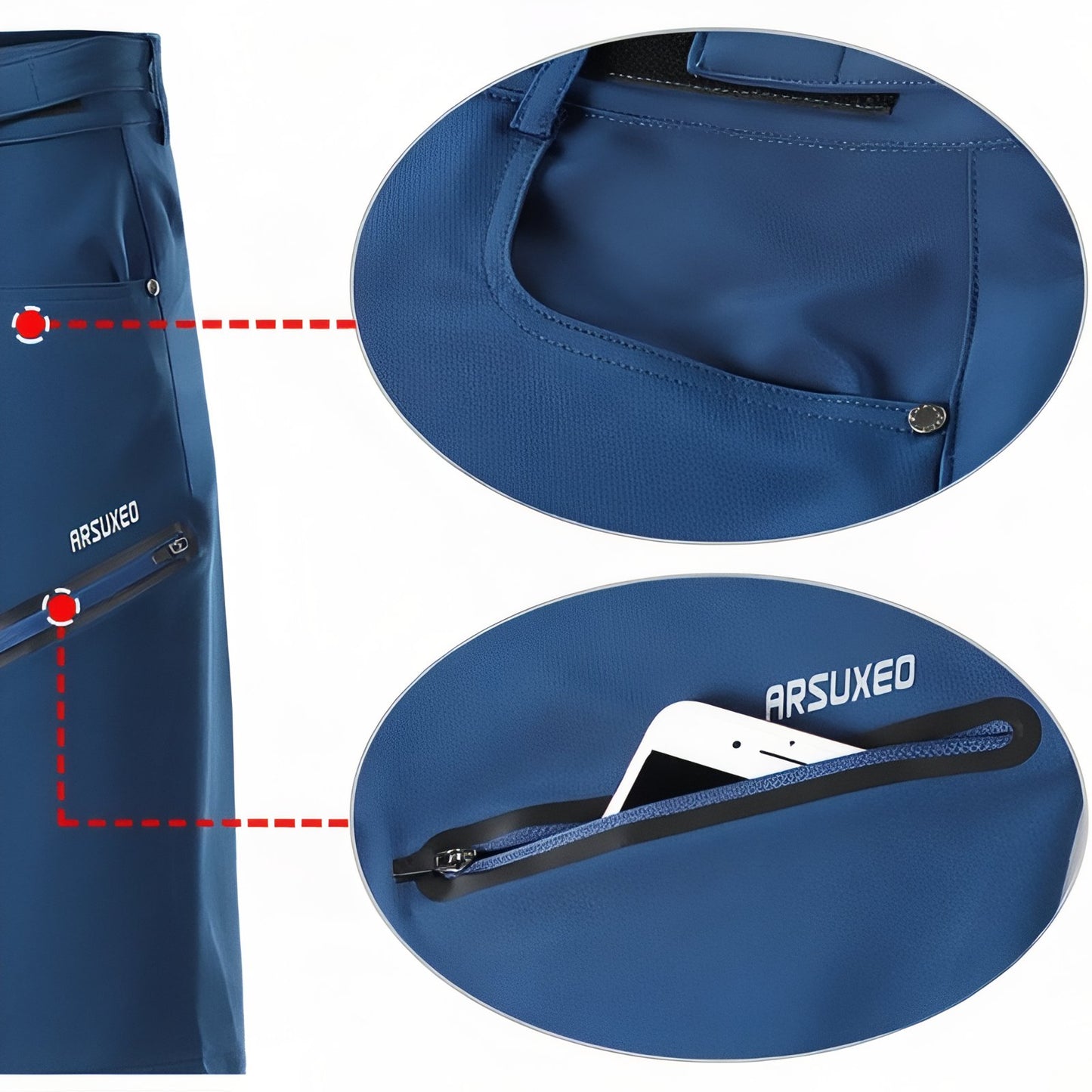Bermuda À Zip de Randonnée gros plan fermeture zippée - Gris Foncé - Bleu Marine - Noir - Bleu Ciel - Vert - Bordeaux - Orange