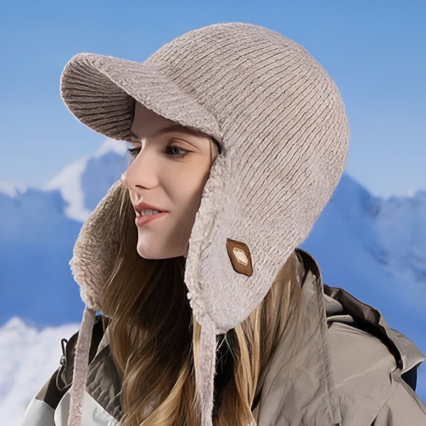 Bonnet Bombardier portée à la tête - Beige - Marron Clair - Noir Ébène - Crème