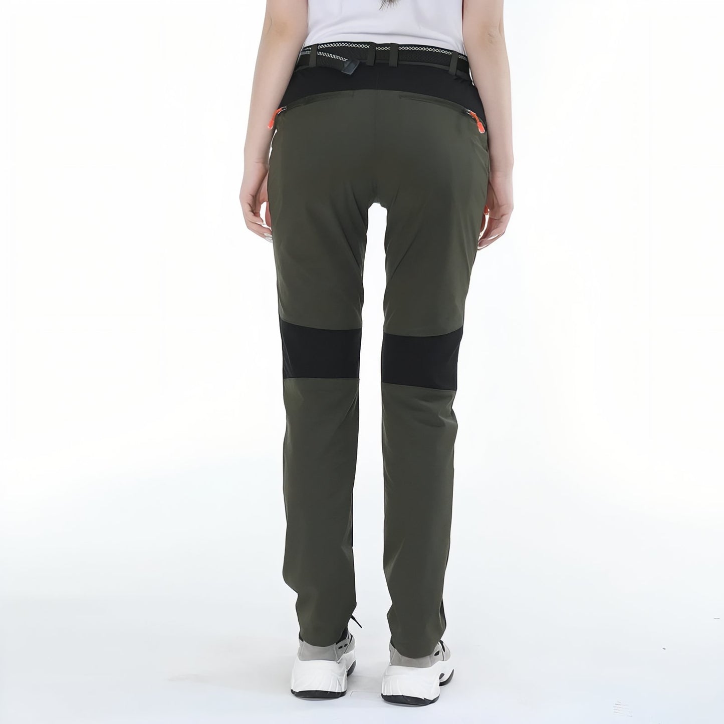 Pantalon Randonnée Extensible Femme portée de dos - Gris - Beige - Vert