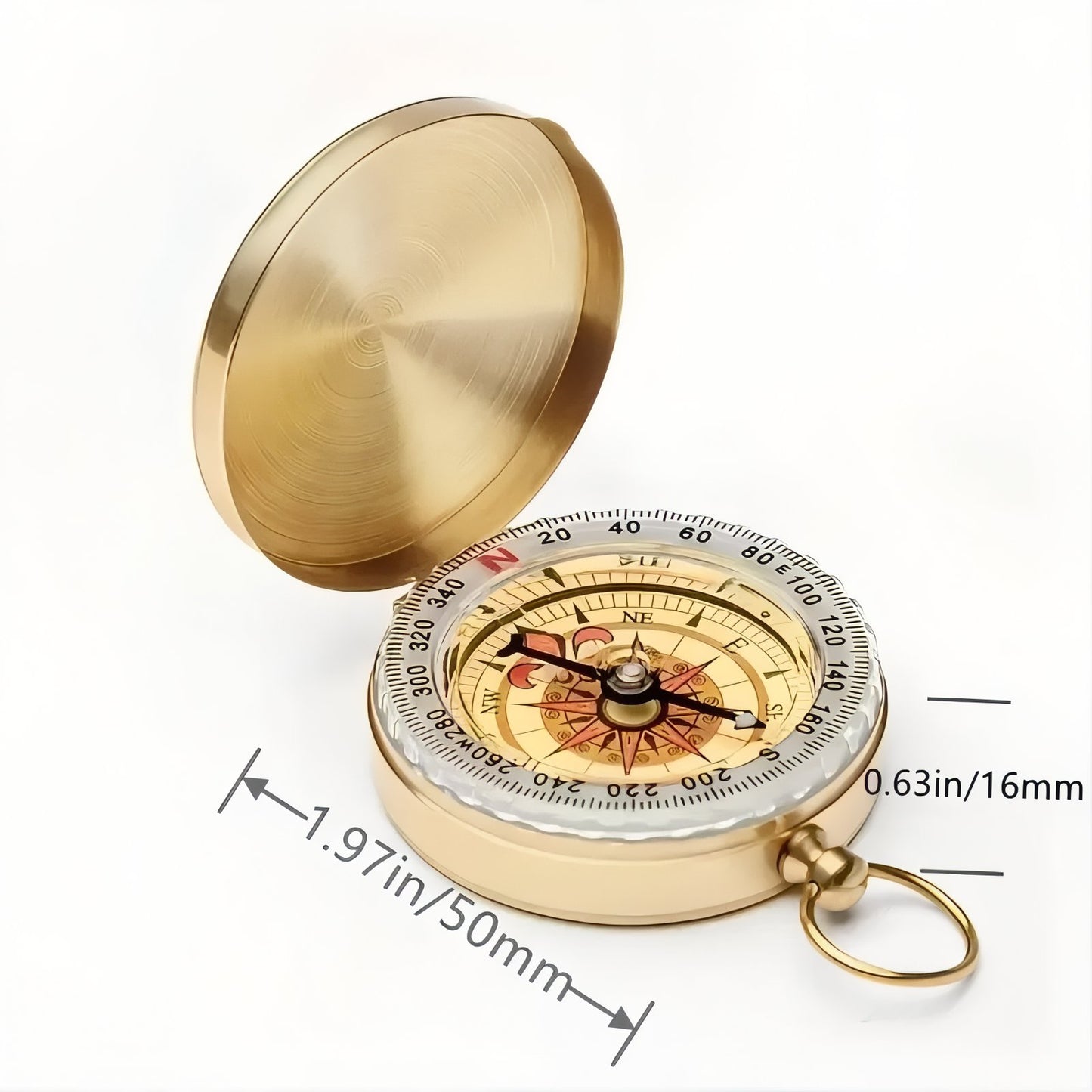 Boussole Vintage guide des dimensions - Doré