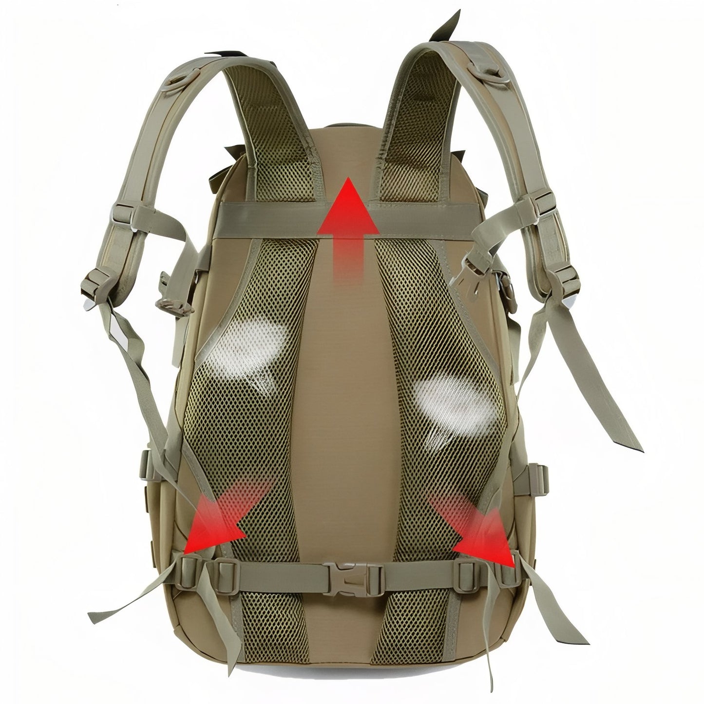 Sac à Dos Randonnée Militaire 40L gros plan des sangles - Vert Clair Camouflage - Noir - Vert Olive - Gris Camouflage - Vert Camouflage - Beige Sable