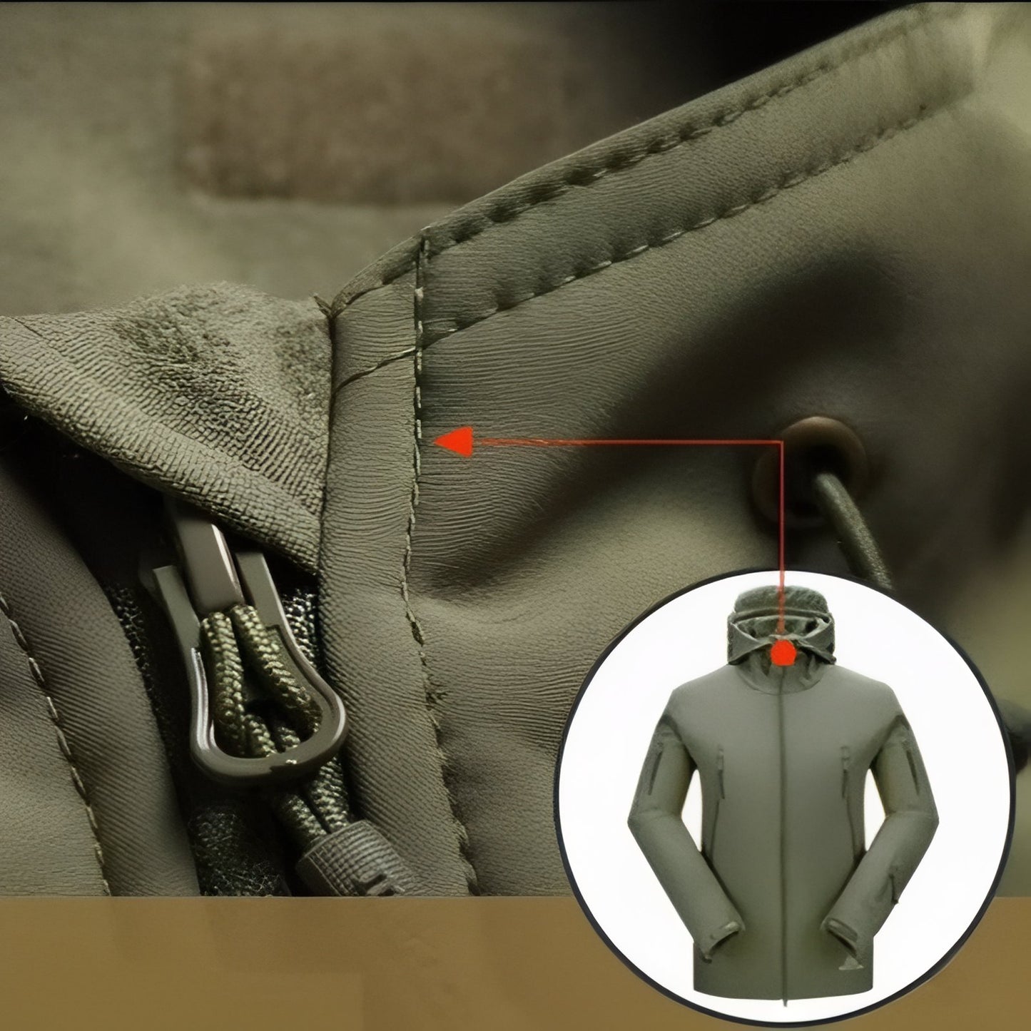 Veste Imperméable Homme Randonnée gros plan fermeture zippée - Vert Olive - Gris Foncé - Noir - Beige Sable