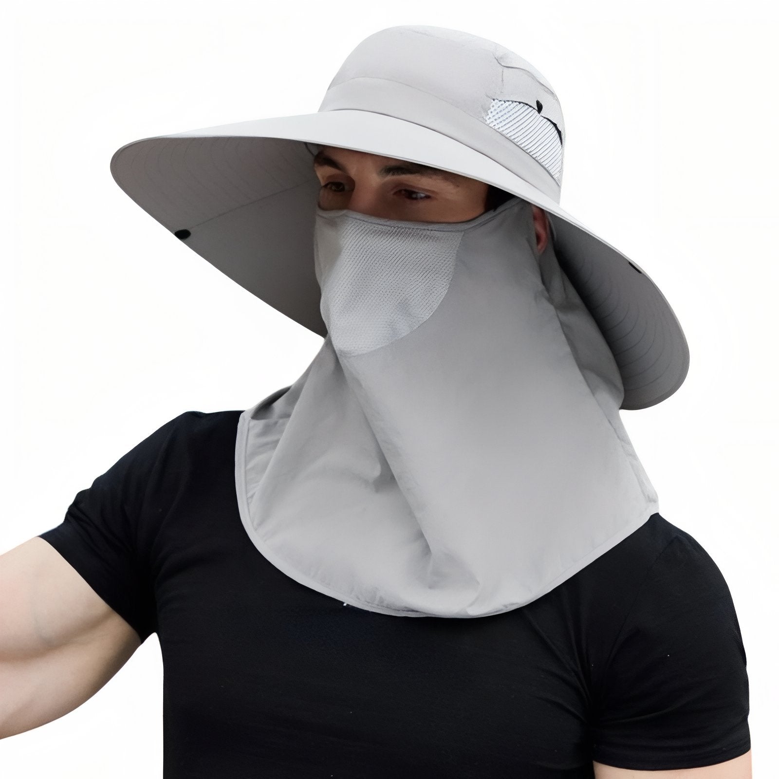 Chapeau Randonnée Anti-UV Homme - Gris Clair - Avec protection cou & visage