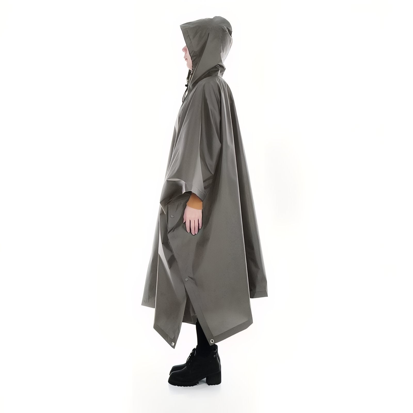 Poncho Imperméable de Randonnée portée sur le côté - Noir - Vert Camouflage - Gris Foncé