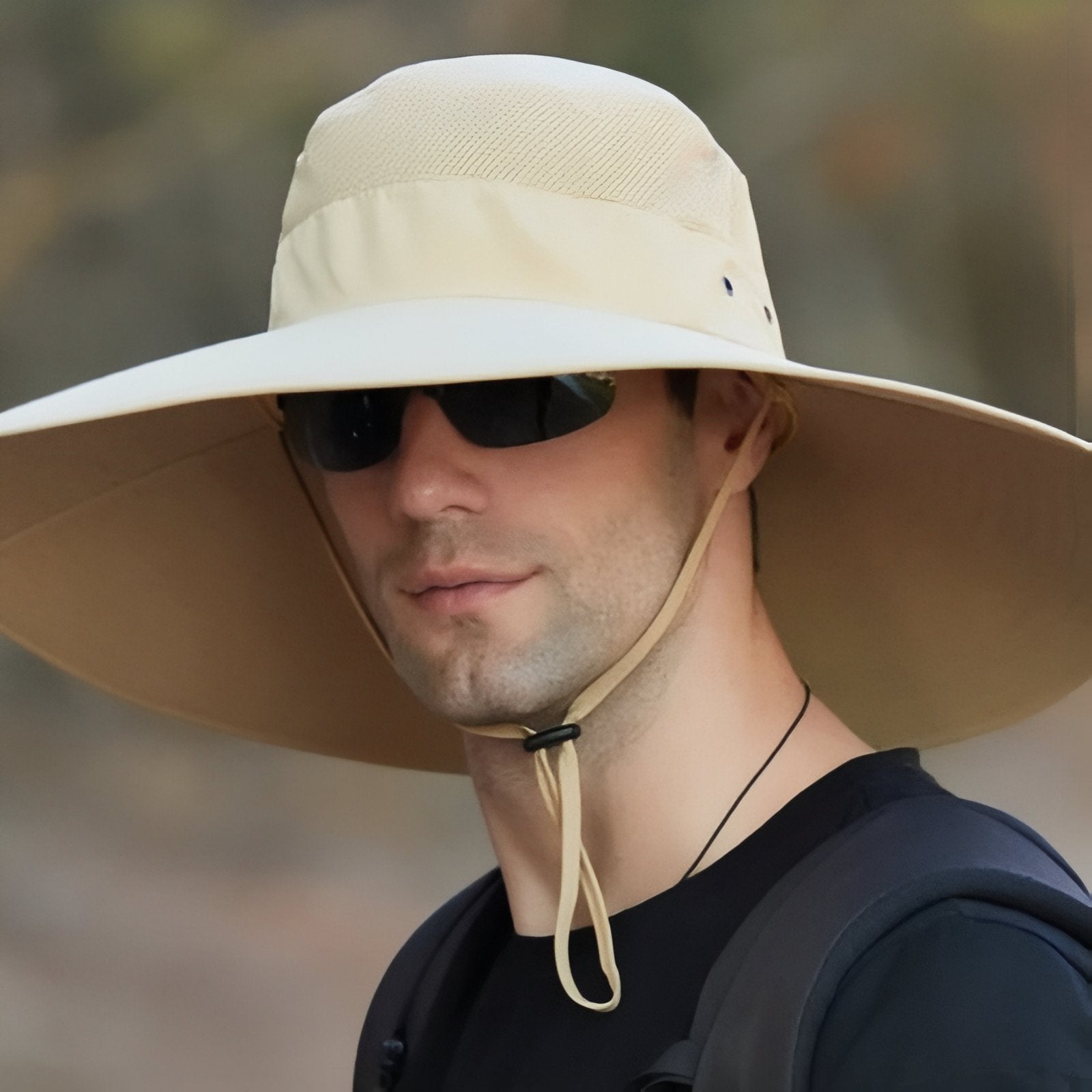 Chapeau À Large Bord Pour Randonnées portée par un homme - Beige - Bleu Marine - Gris - Vert Foncé - Gris Foncé - Bleu Ciel