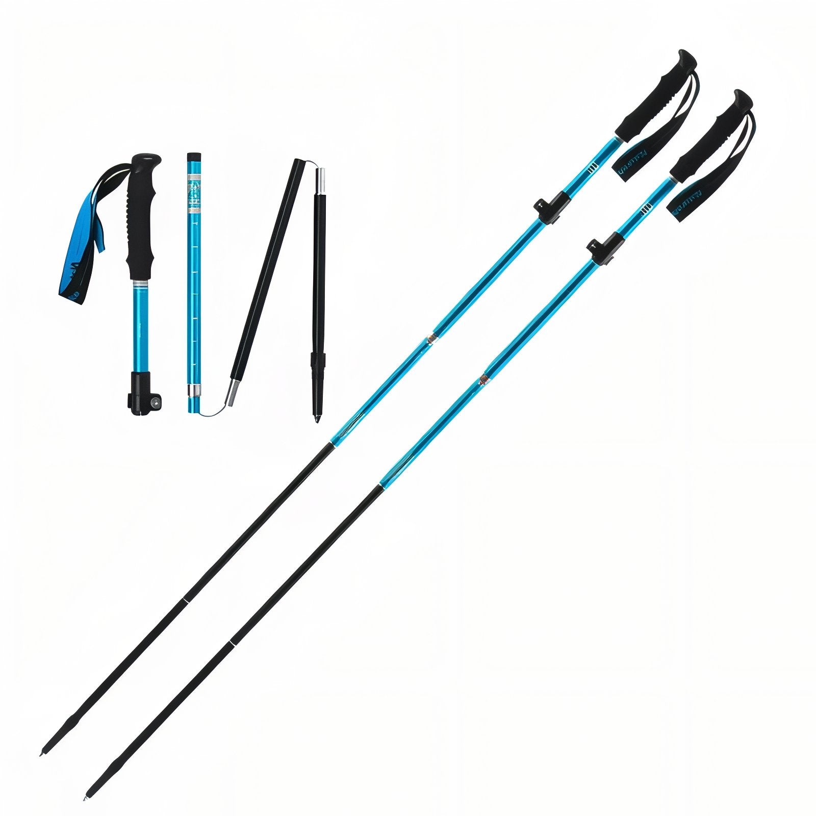 Bâtons de Randonnée Pliants - Bleu - 2 Bâtons (Paire Complète)