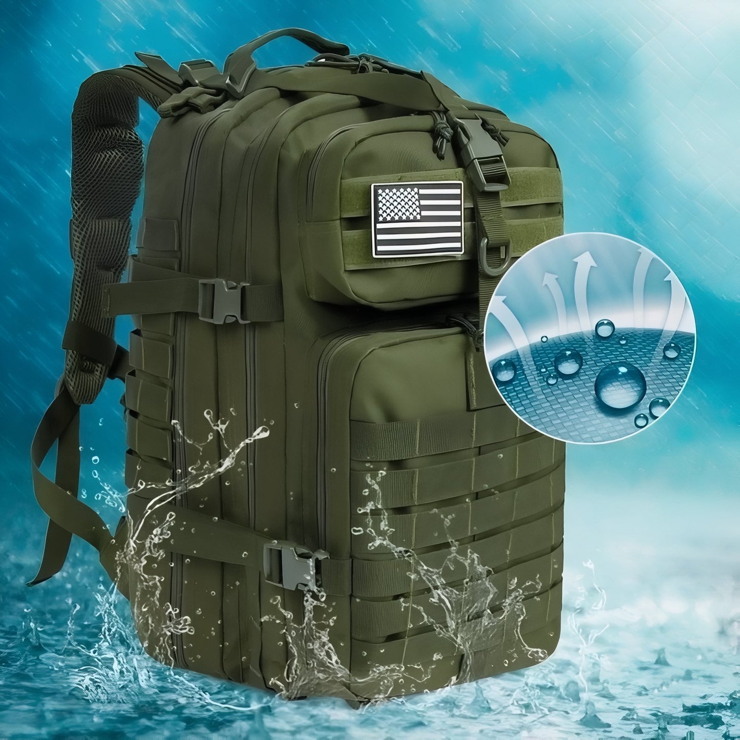 Sac à Dos Militaire Imperméable 30L/50L gros plan sur le produit - Noir Camouflage (50L) - Noir Camouflage (30L) - Vert Olive (50L) - Vert Olive (30L) - Bleu Marine (50L) - Rose (50L) - Beige (50L) - Beige (30L) - Vert Camouflage (50L) - Vert Camouflage (30L) - Noir (50L) - Noir (30L) - Gris Camouflage (50L) - Gris Camouflage (30L) - Turquoise (50L) - Rouge (50L) - Blanc (50L)