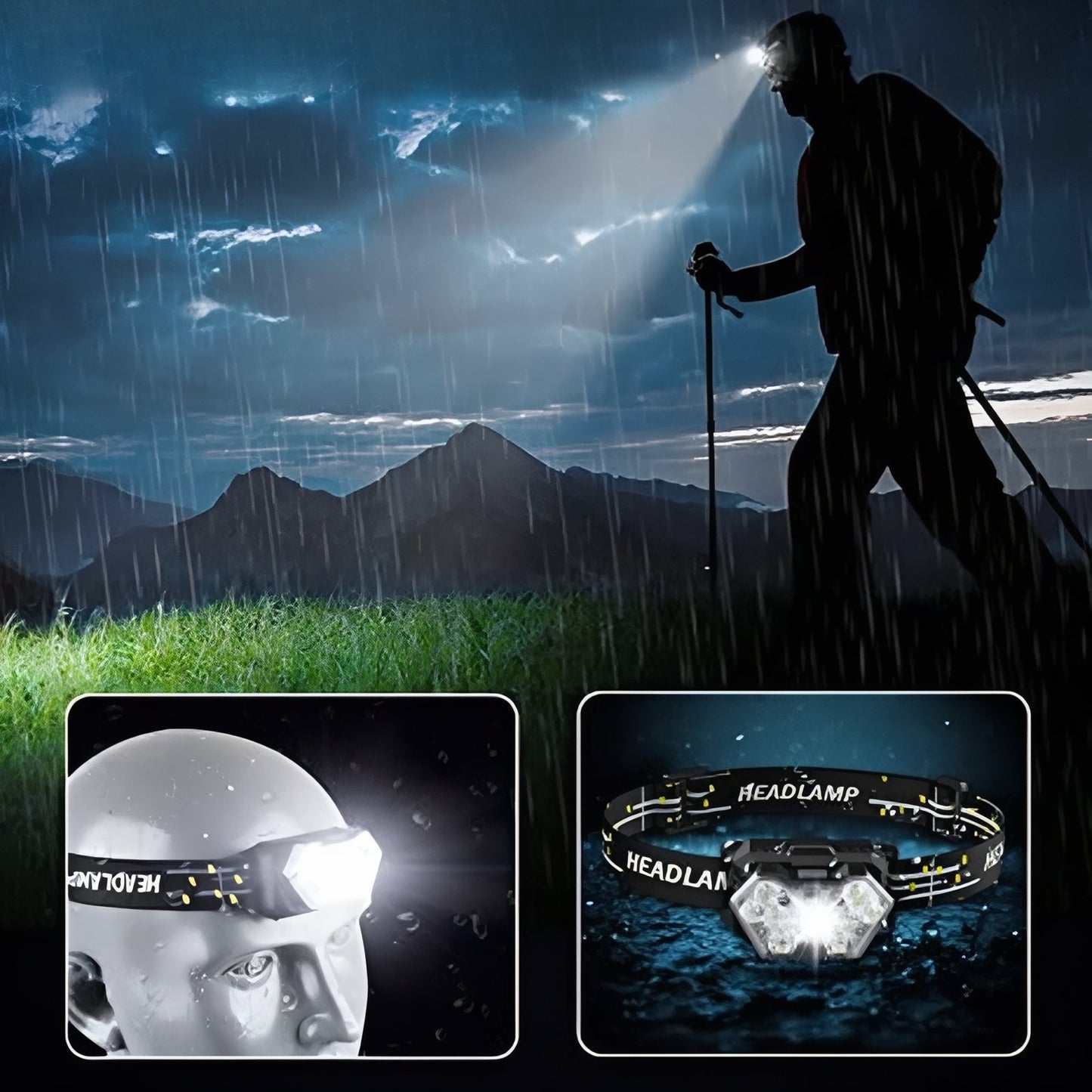 Lampe Frontale LED Puissante portée en extérieur - Noir