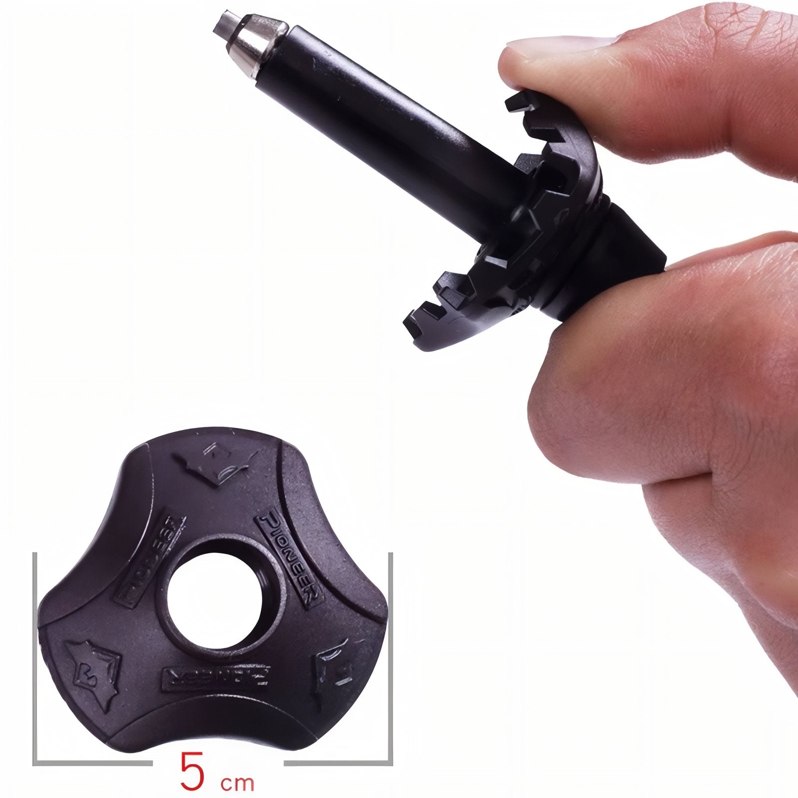 Bâton De Marche Carbone Pliable gros plan détail partie - Rouge et Vert Fluo - Noir