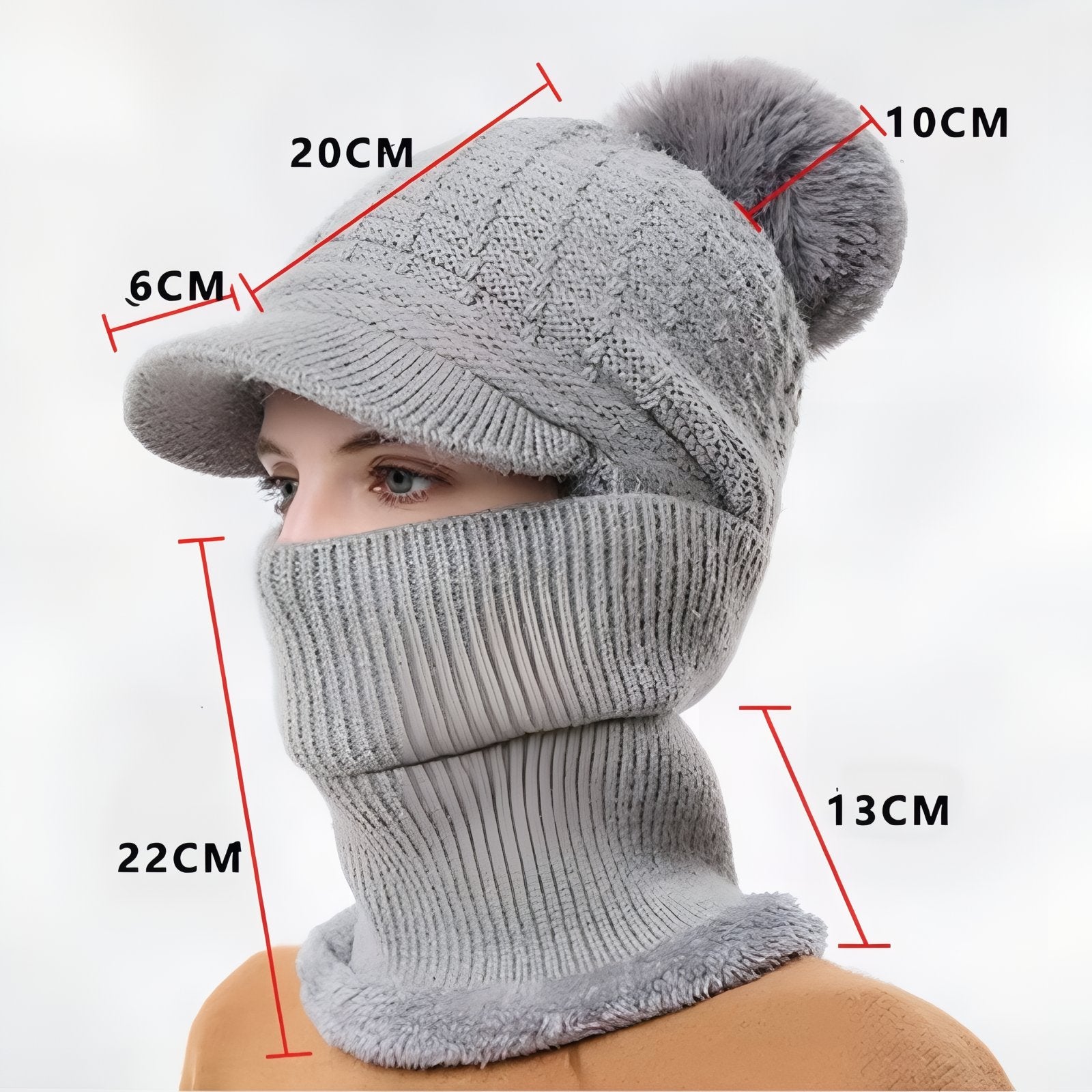 Bonnet Casquette Echarpe guide des dimensions - Violet Pâle - Rose Poudré - Gris Clair - Taupe - Beige Crème - Blanc - Noir