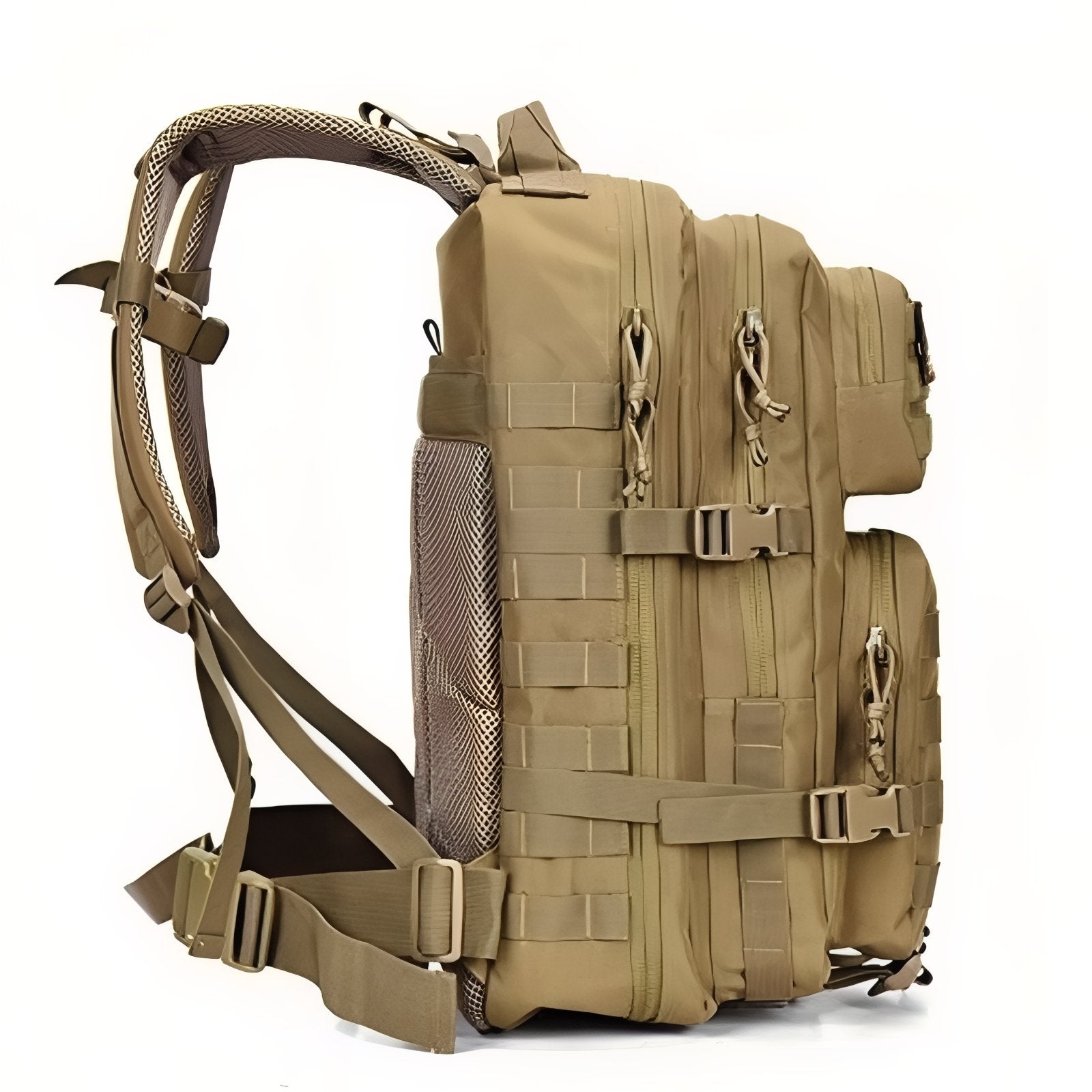 Sac à Dos Militaire Imperméable 30L/50L gros plan sangle et zip - Noir Camouflage (50L) - Noir Camouflage (30L) - Vert Olive (50L) - Vert Olive (30L) - Bleu Marine (50L) - Rose (50L) - Beige (50L) - Beige (30L) - Vert Camouflage (50L) - Vert Camouflage (30L) - Noir (50L) - Noir (30L) - Gris Camouflage (50L) - Gris Camouflage (30L) - Turquoise (50L) - Rouge (50L) - Blanc (50L)
