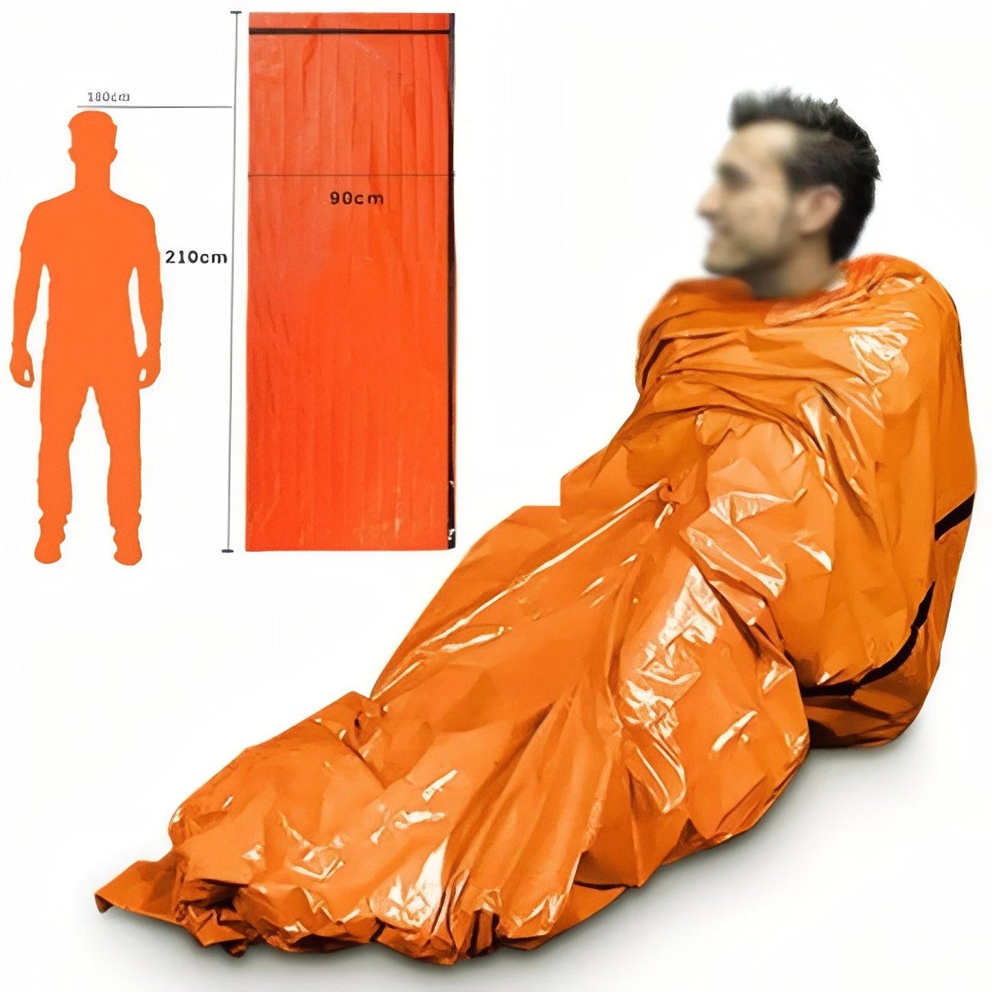 Couverture De Survie Sac De Couchage guide des dimensions - Orange Fluo - Vert