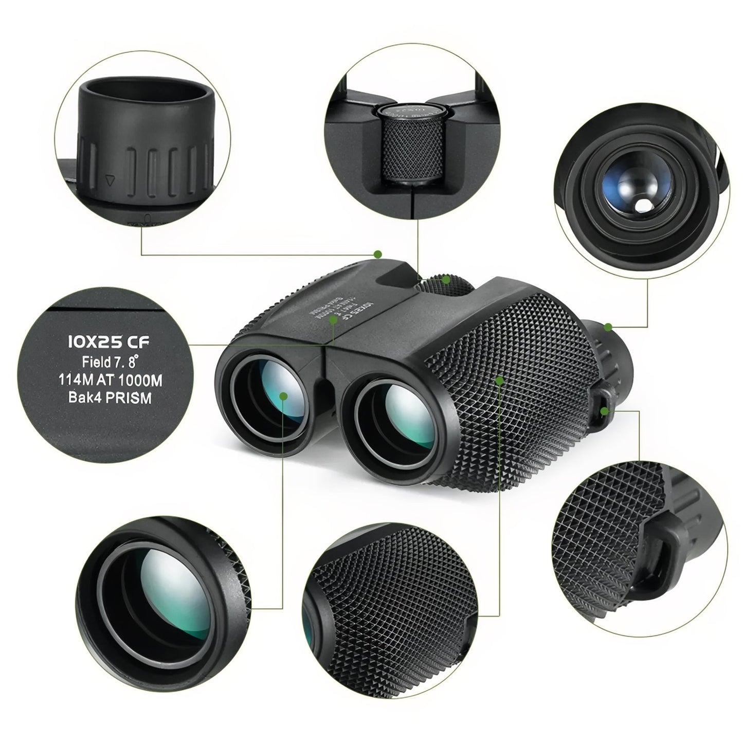 Petite Jumelle Puissante 10X25 gros plan détails optiques - Noir