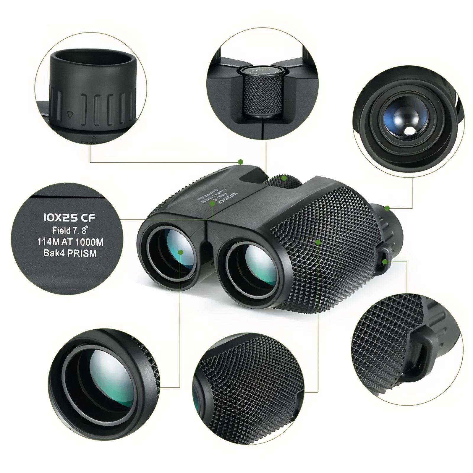 Petite Jumelle Puissante 10X25 gros plan détails optiques - Noir