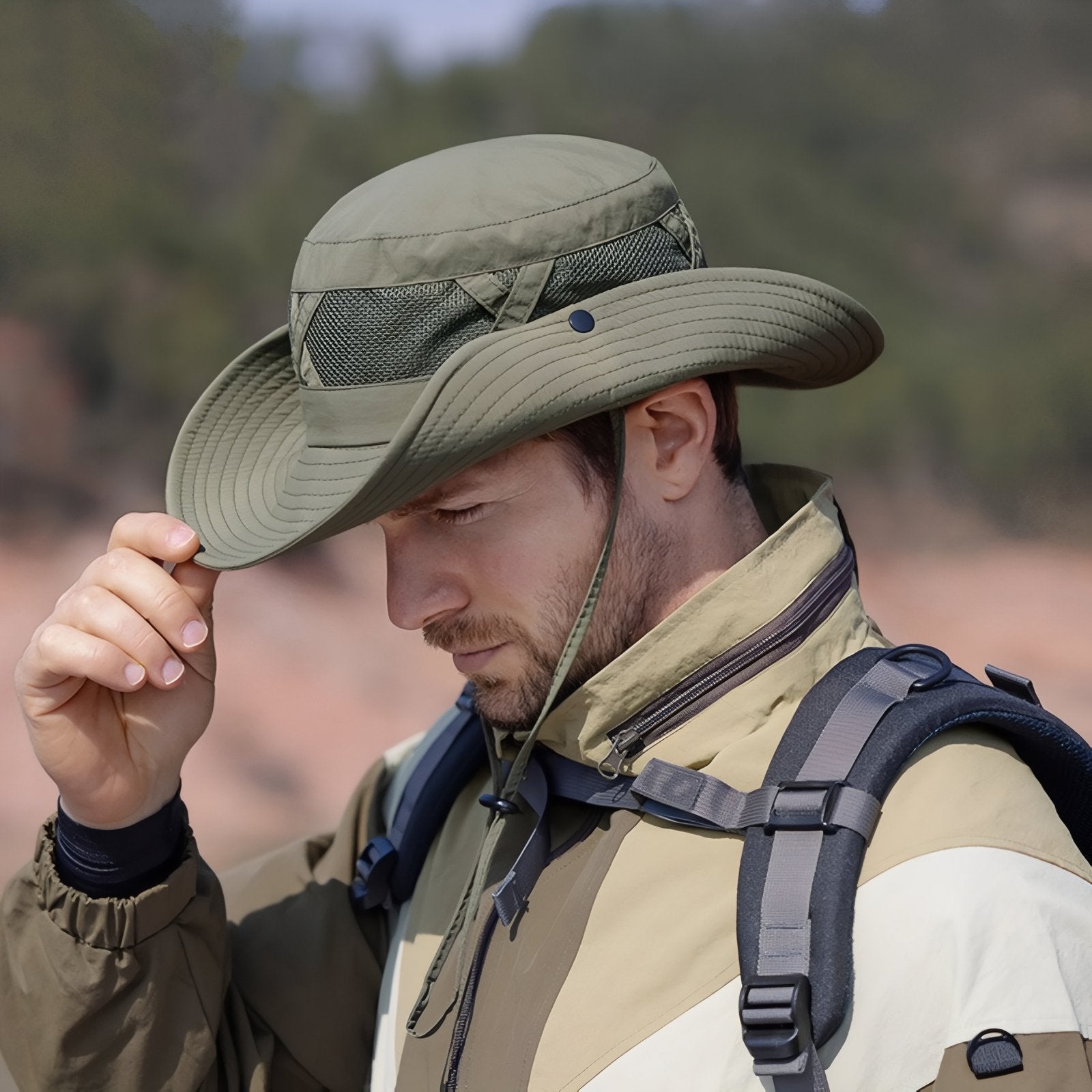 Chapeau de Randonnée Ventilé portée sur la tête - Beige - Vert Clair - Bleu Marine - Orange - Noir - Marron - Gris - Vert Olive - Gris Foncé