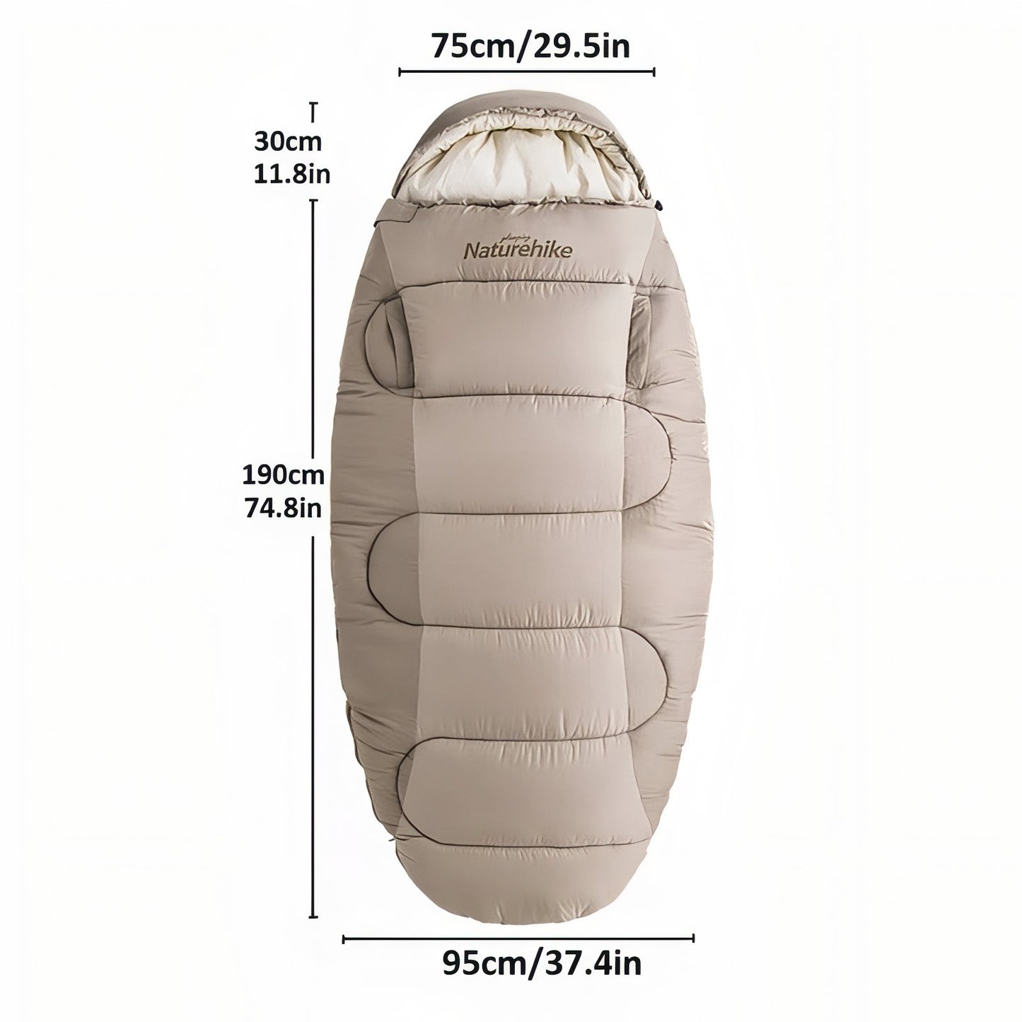 Sac De Couchage Extra Large guide des dimensions - Beige Clair - Gris Clair