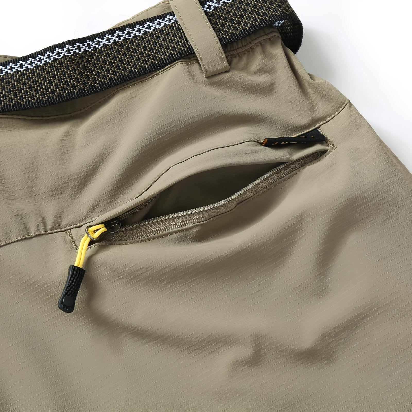 Pantalon Randonnée Extensible Homme gros plan fermeture zippée - Beige Clair - Noir Profond - Gris Foncé - Vert Olive