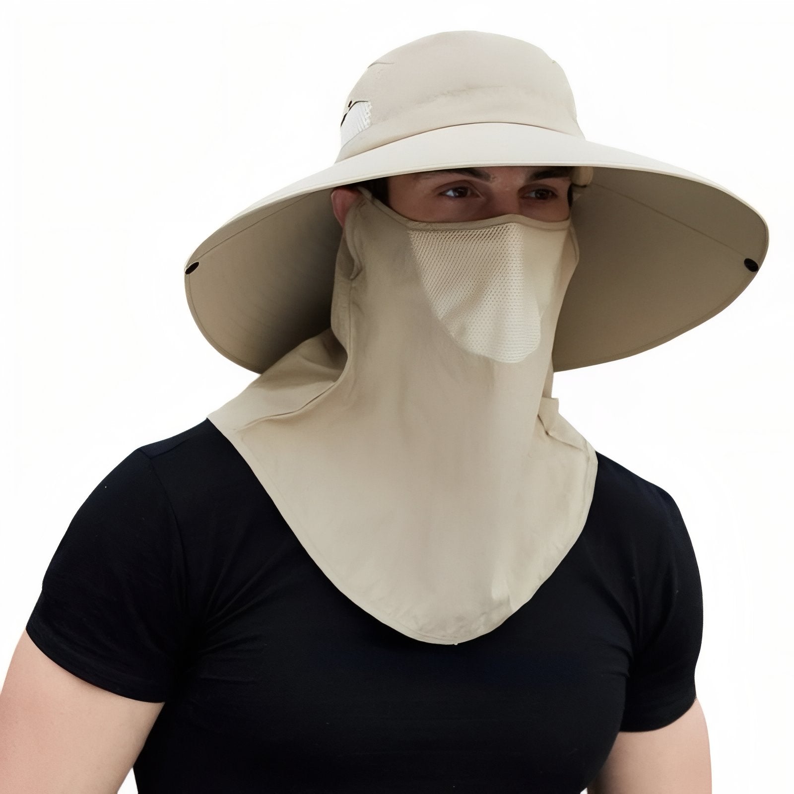 Chapeau Randonnée Anti-UV Homme - Beige - Avec protection cou & visage