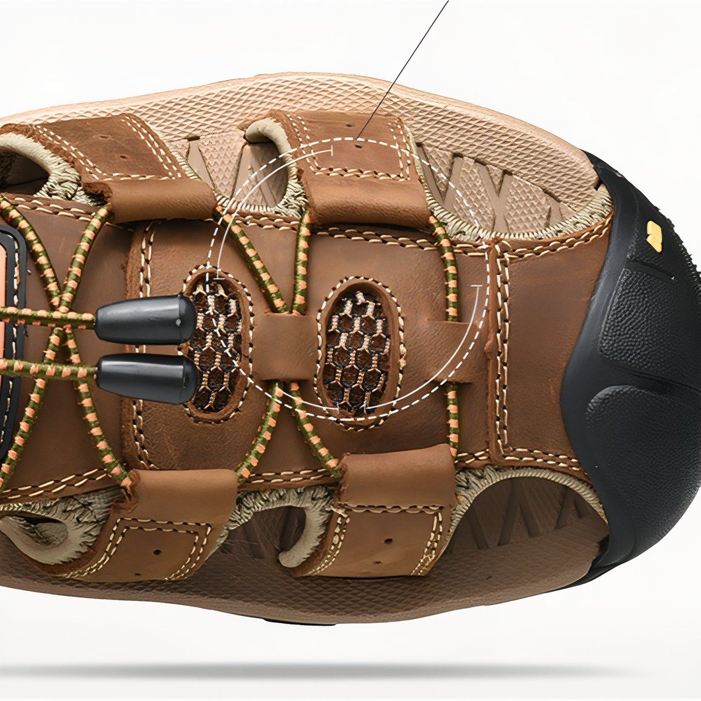 Sandales de Randonnée Homme Bout Fermé gros plan système de laçage - Marron et Beige - Vert Olive - Marron Clair - Noir et Rouge - Navy et Beige