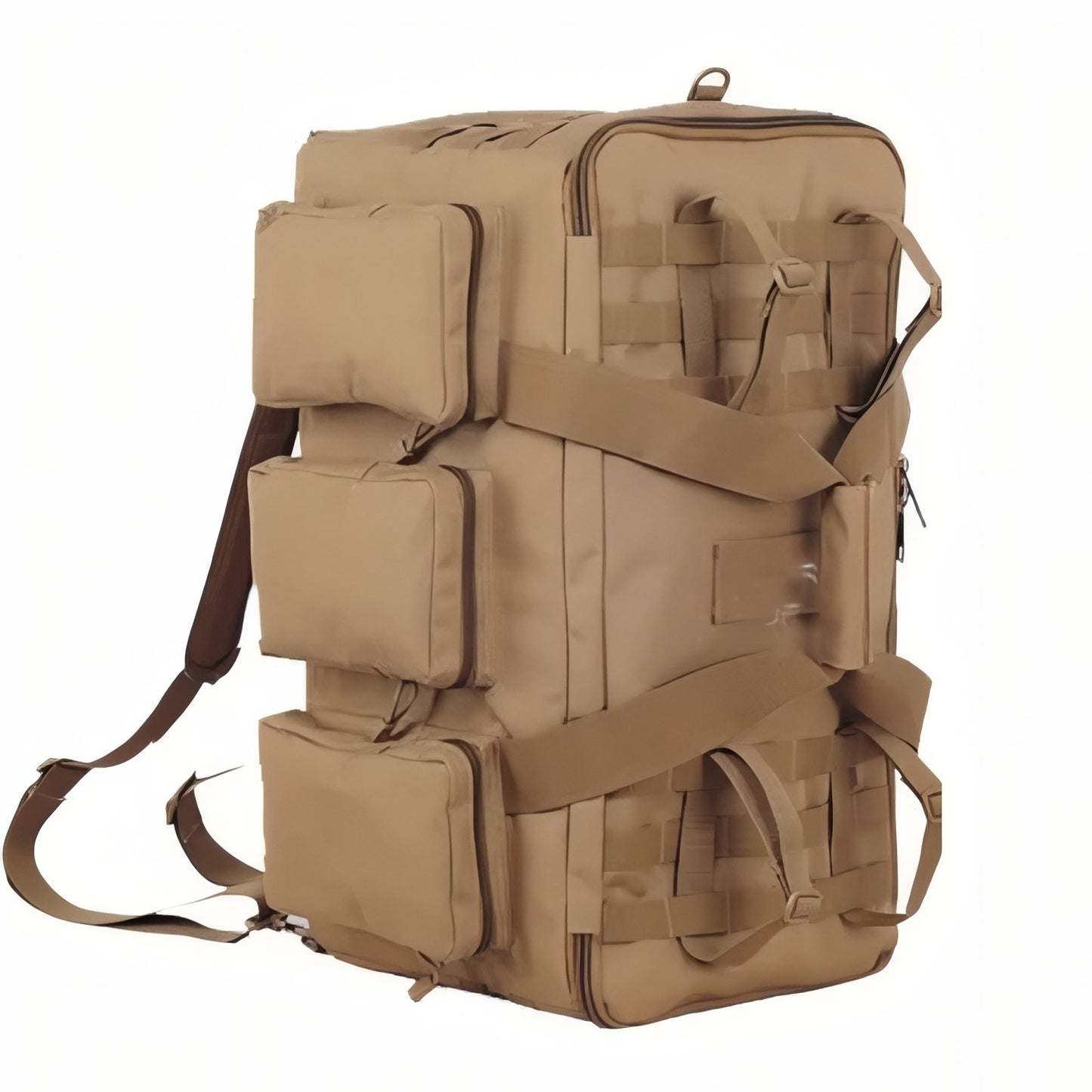 Sac De Transport Militaire 55L vue latérale avec poches - Camel