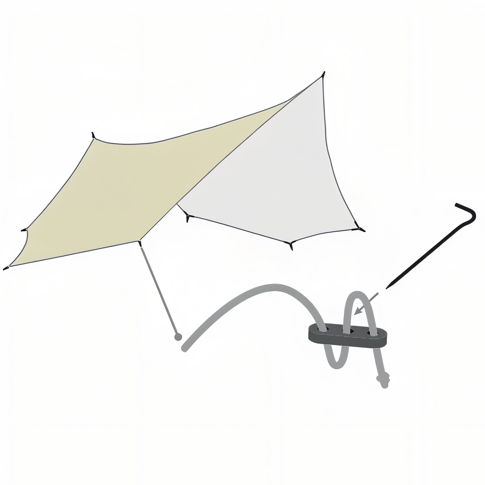 Tarp Randonnée 5.1x5.1M détail des accessoires - Gris et Vert - Gris Foncé et Argenté - Beige et Argent