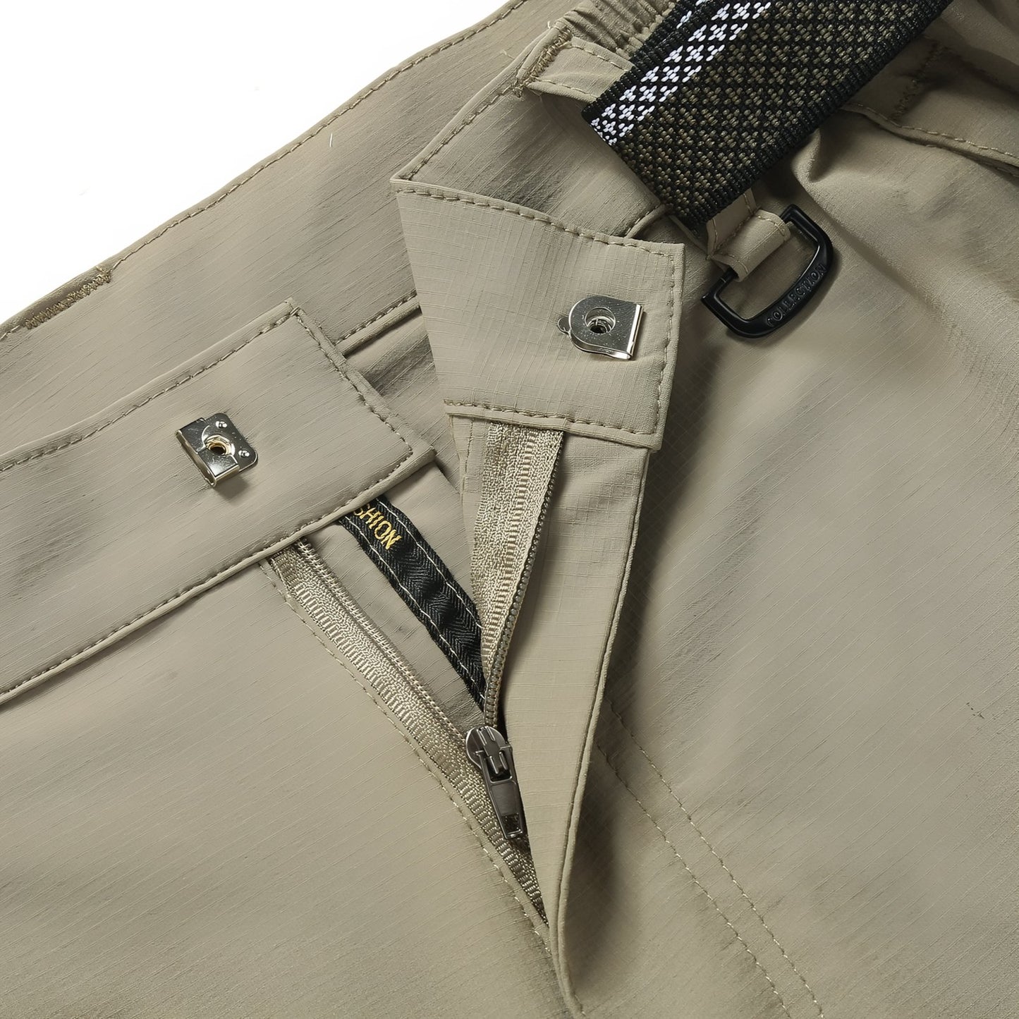 Pantalon Randonnée Extensible Homme gros plan fermeture zippée - Beige Clair - Noir Profond - Gris Foncé - Vert Olive