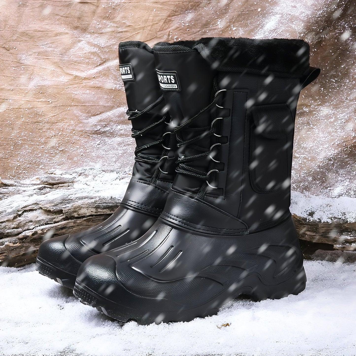 Botte Randonnée Neige Homme gros plan sur les bottes - Noir
