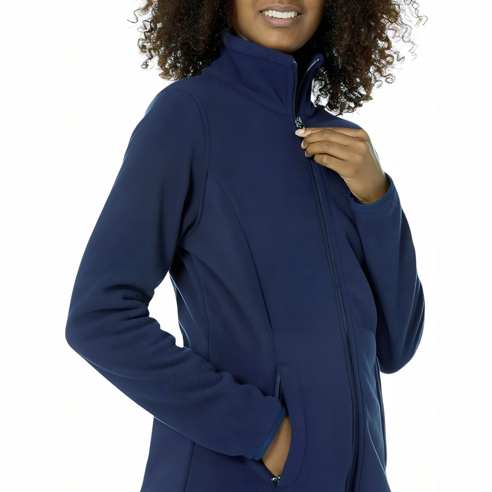 Veste Polaire Randonnée Femme portée à la main - Bleu Ciel - Bleu Marine - Noir