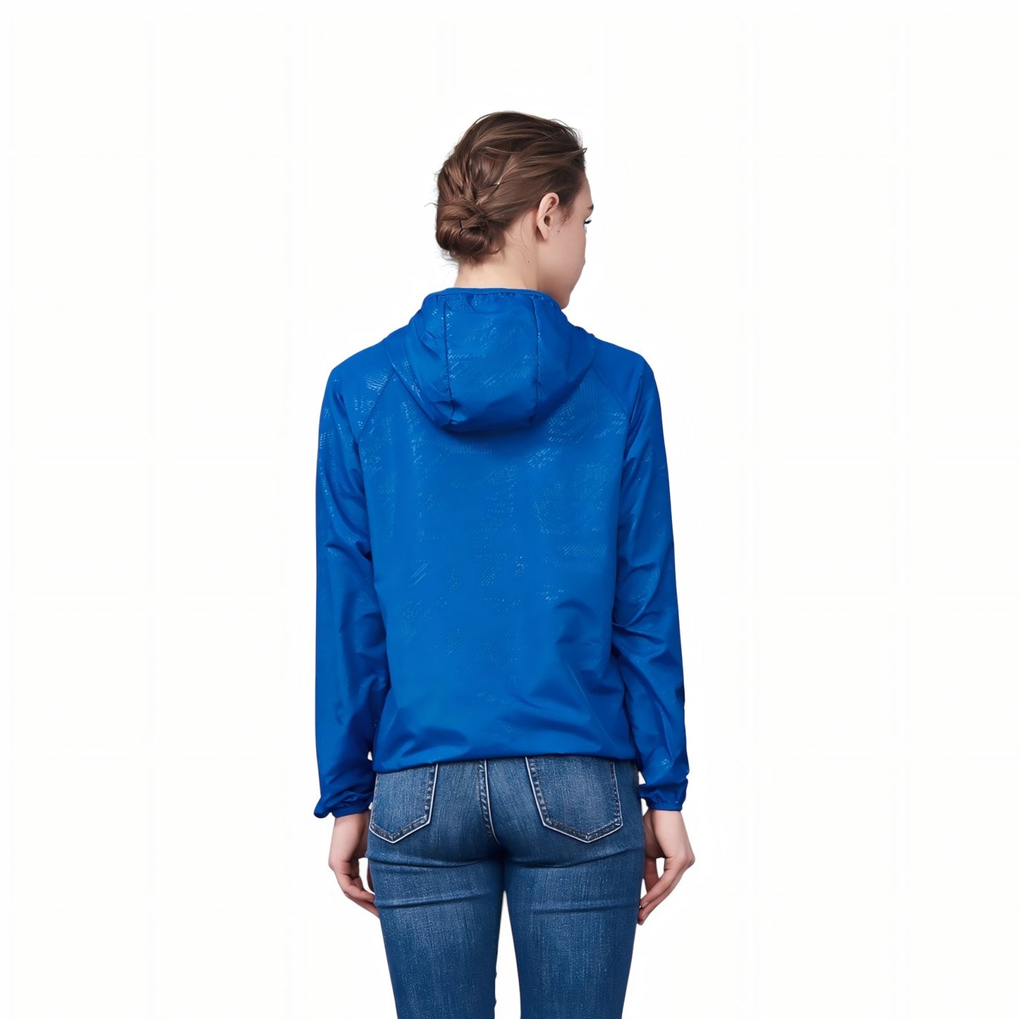 Veste Imperméable Ultra Légère portée de dos - Noir - Gris Foncé - Rouge - Jaune Fluo - Orange - Rose Pâle - Rose Fluo - Bleu - Bleu Ciel - Blanc - Jaune