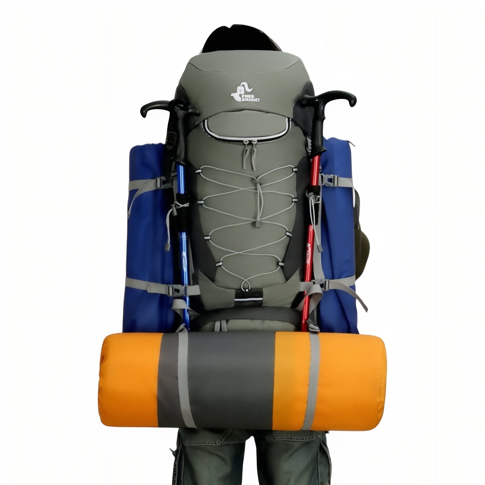 Sac à Dos Imperméable Randonnée 75L portée sur le dos - Vert Foncé - Bleu Marine - Bleu Océan - Noir