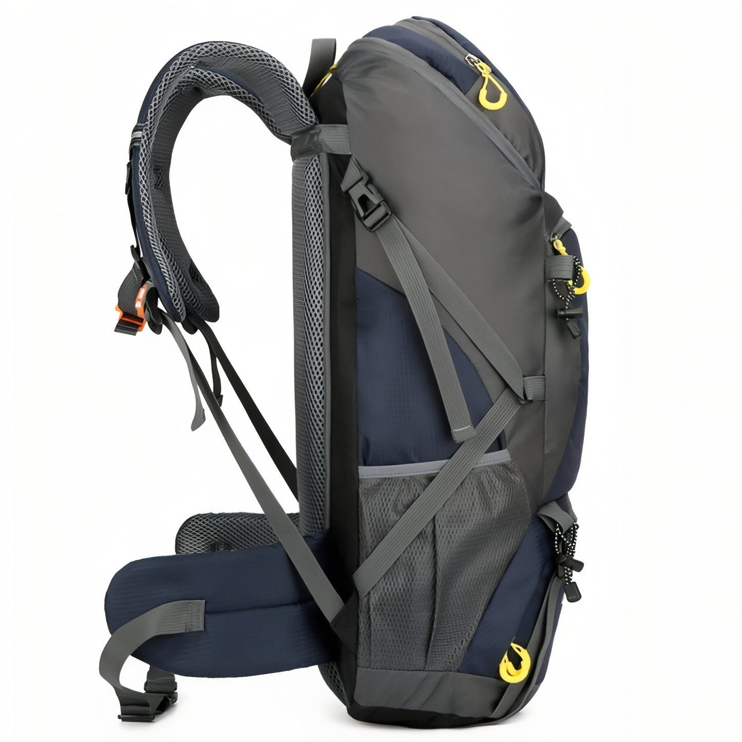 Sac a Dos Léger Randonnée 50 litres gros plan sangle et dos - Orange - Noir - Bleu Marine - Rouge - Vert