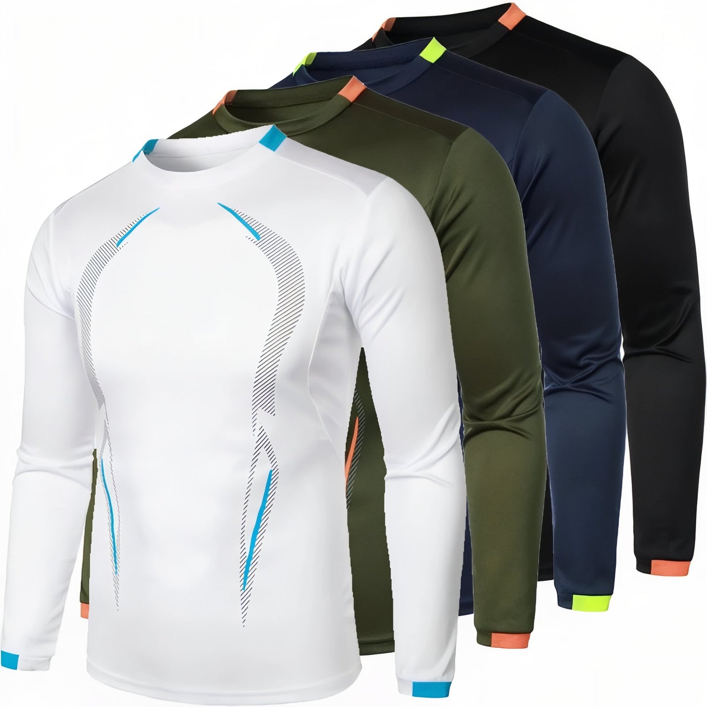 T-Shirt Manche Longue Randonnée Homme quatre couleurs alignées - Blanc - Noir - Gris Anthracite - Gris Clair - Bleu Marine - Rouge - Bleu - Vert Olive