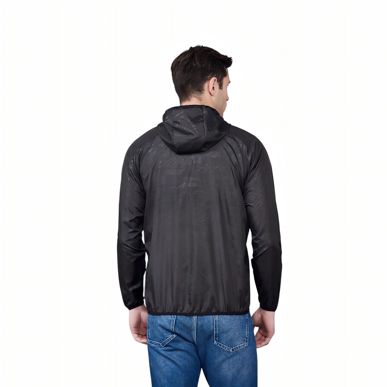 Veste Imperméable Ultra Légère portée de dos - Noir - Gris Foncé - Rouge - Jaune Fluo - Orange - Rose Pâle - Rose Fluo - Bleu - Bleu Ciel - Blanc - Jaune