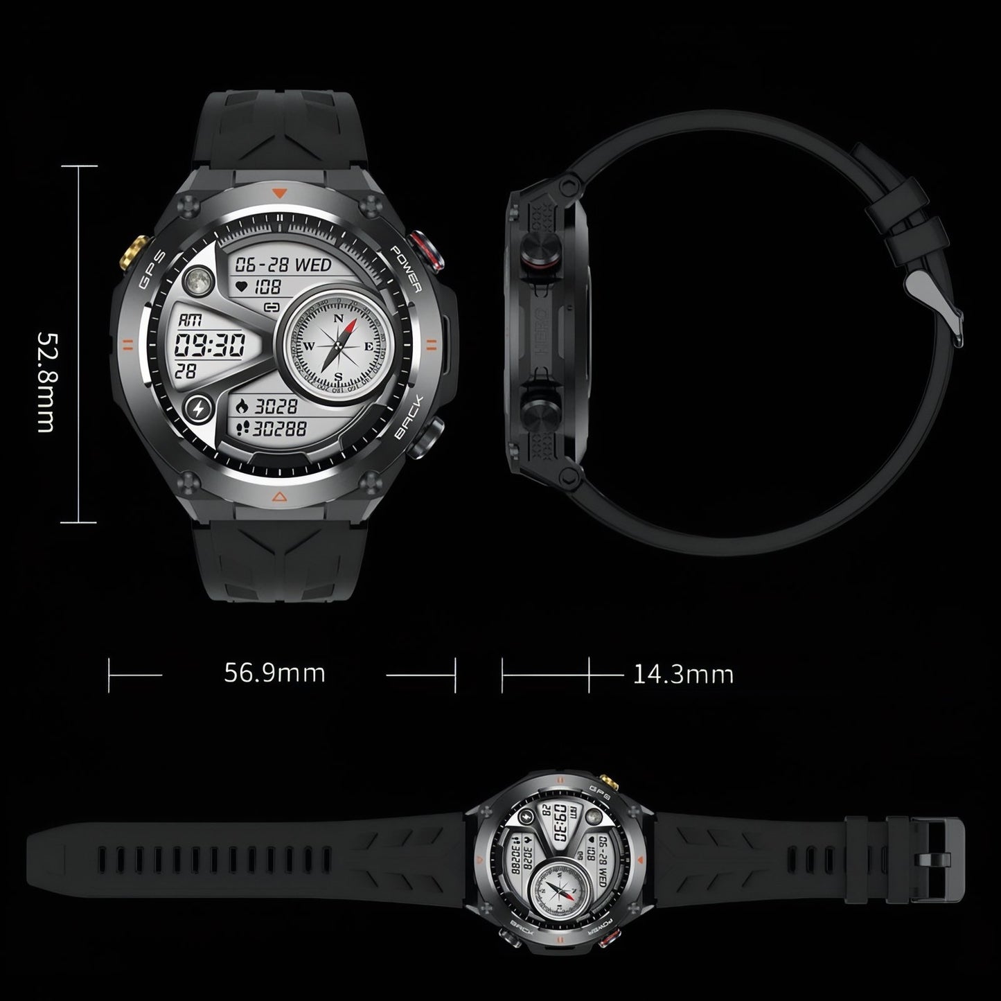 Montre GPS Pour Randonnée Pédestre guide des dimensions - Noir - Camouflage