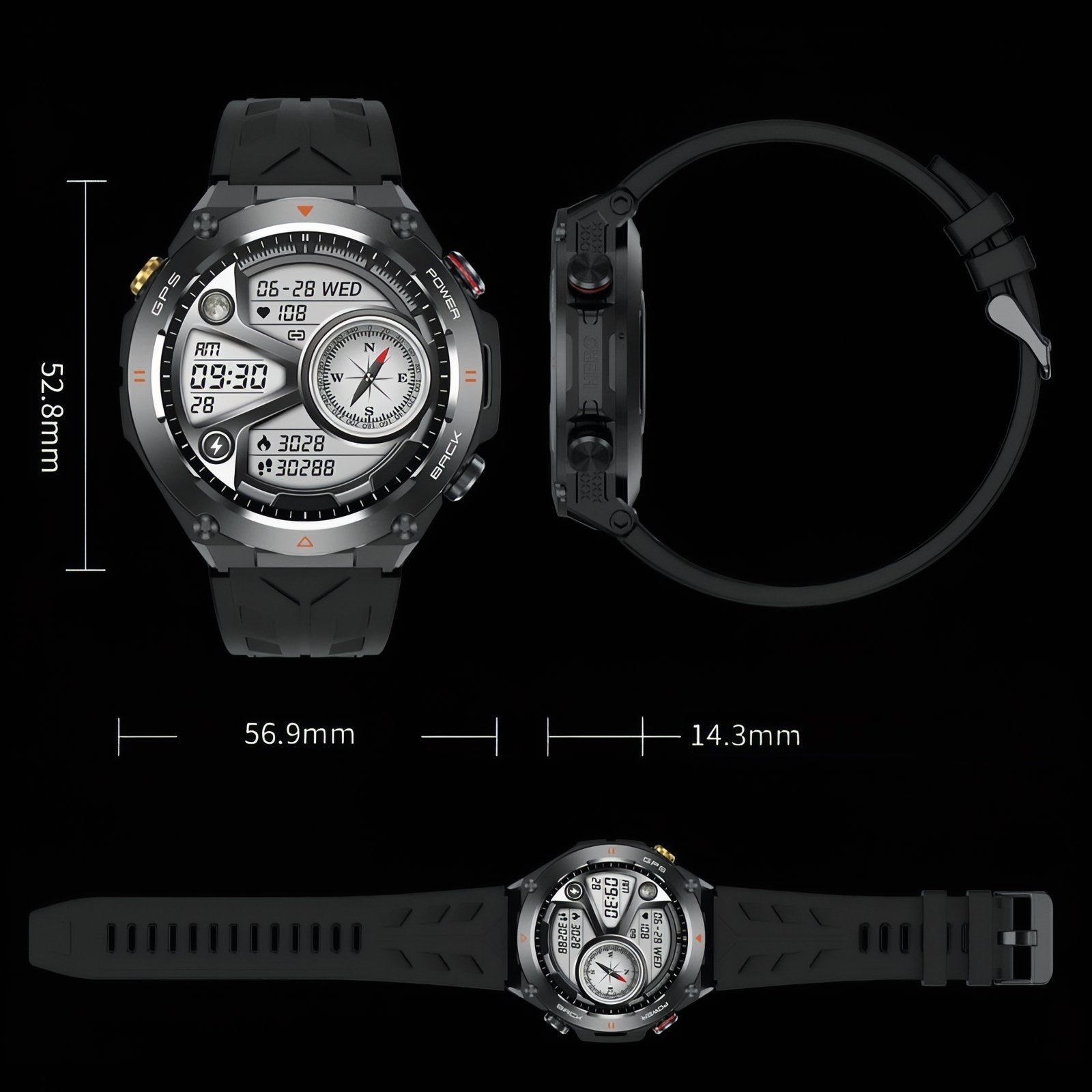 Montre GPS Pour Randonnée Pédestre guide des dimensions - Noir - Camouflage