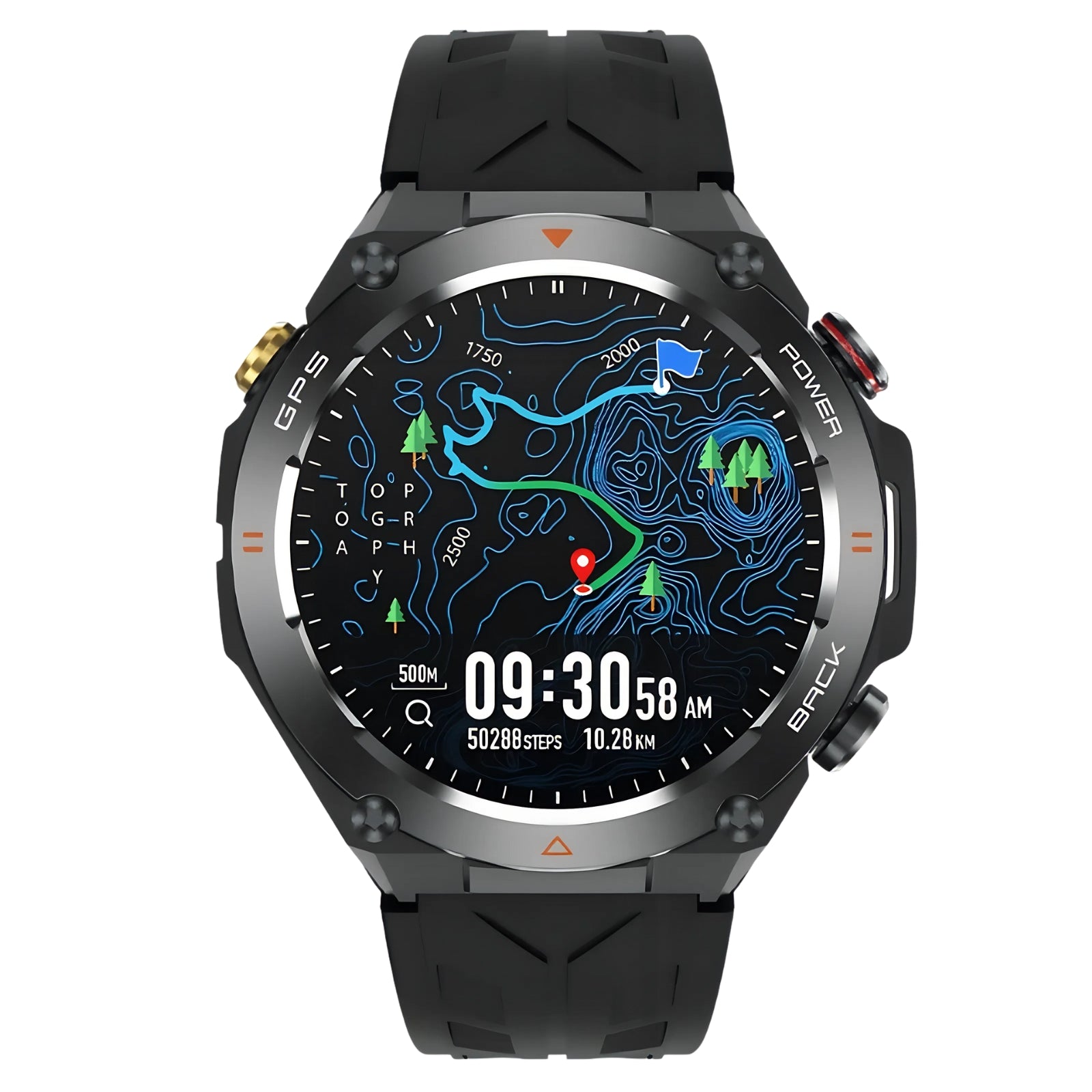 Montre GPS Pour Randonnée Pédestre gros plan écran affichage - Noir - Camouflage